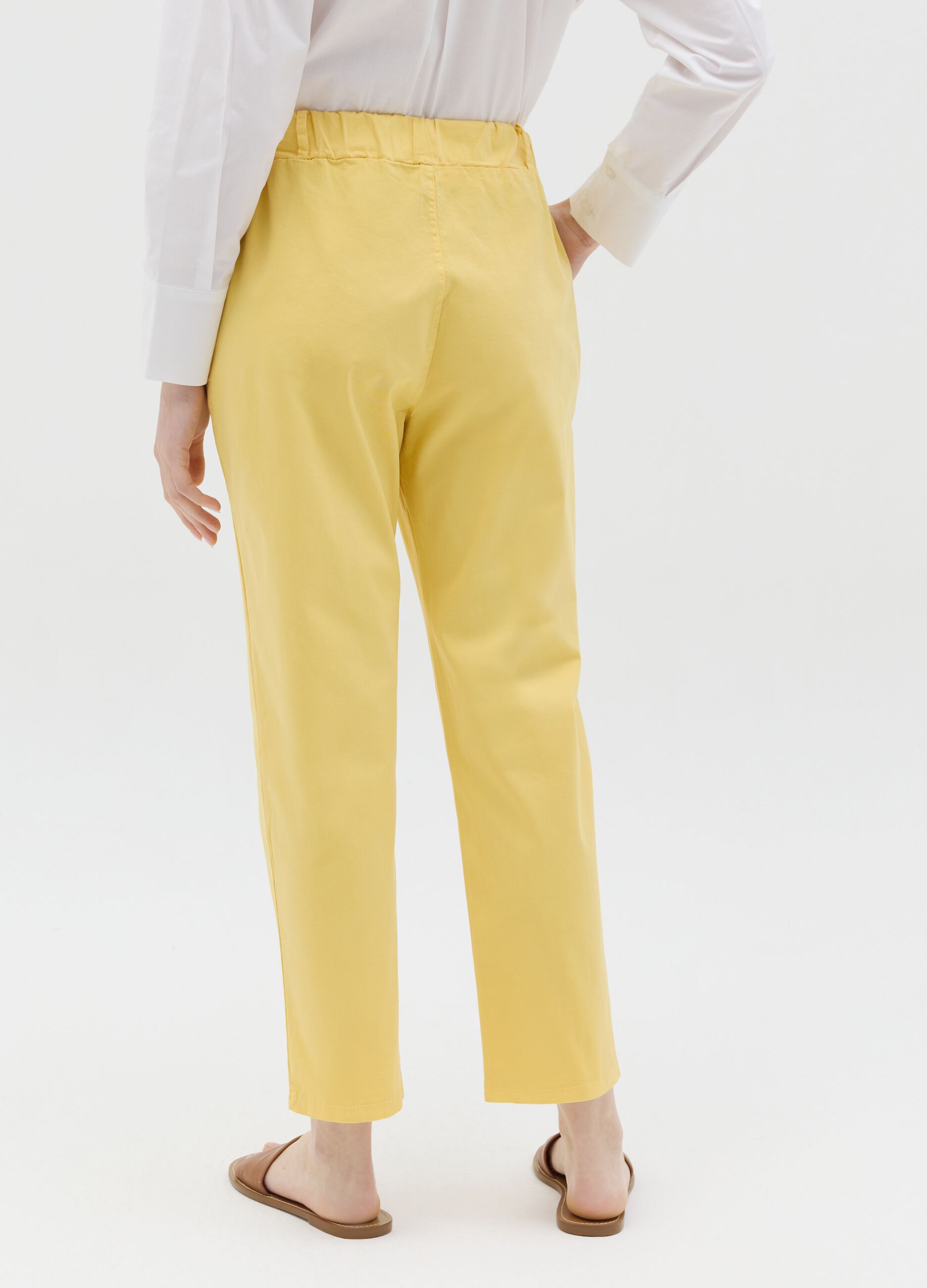 Stretch cotton trousers with drawstring