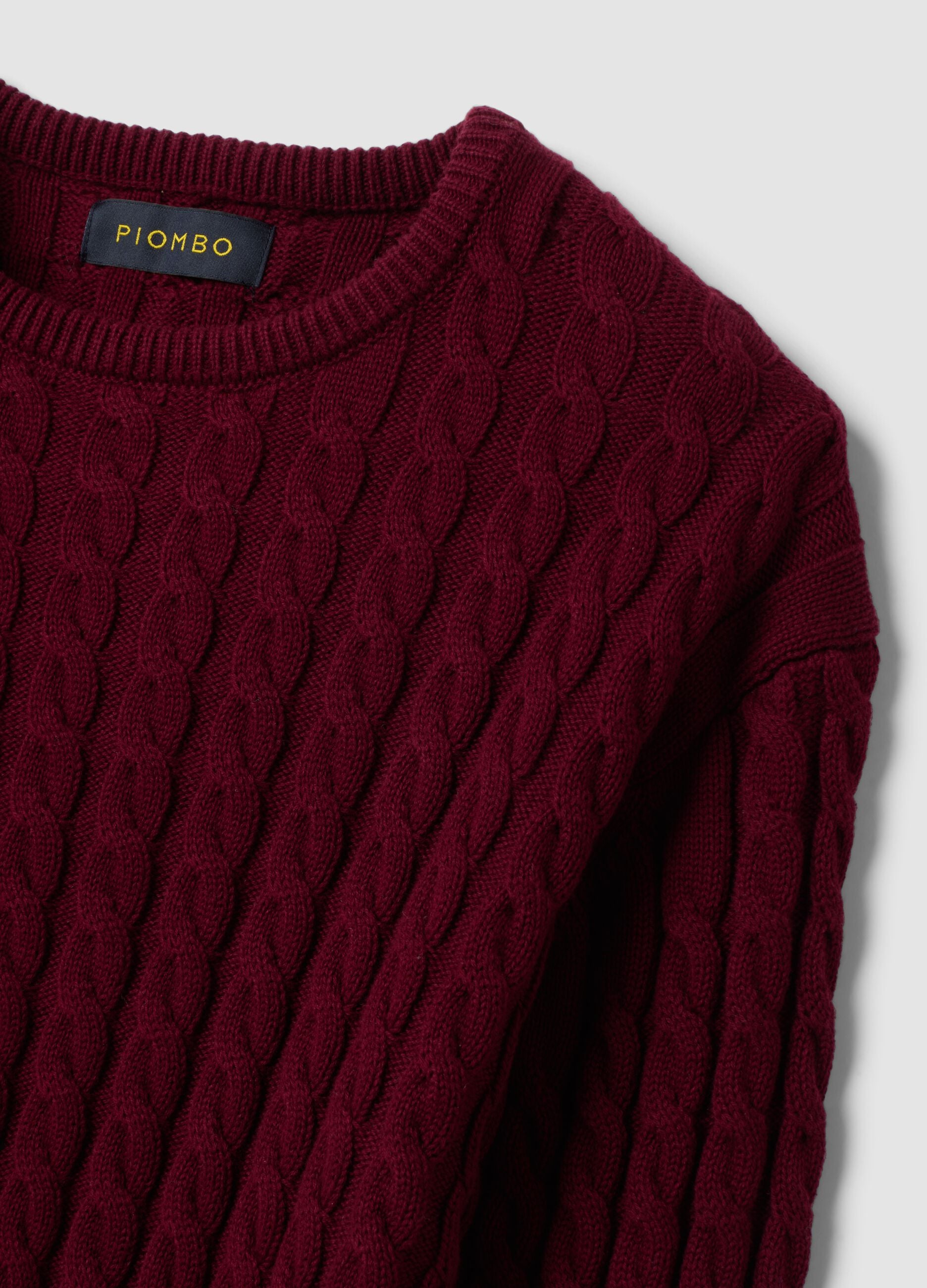 Red crew-neck pure cotton cable-knit jumper, regular fit