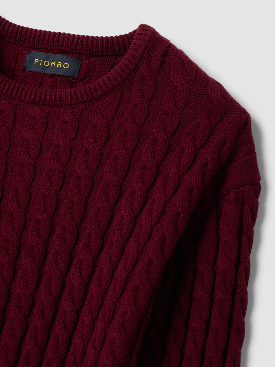 Maglia rossa girocollo in puro cotone a trecce regular fit_1