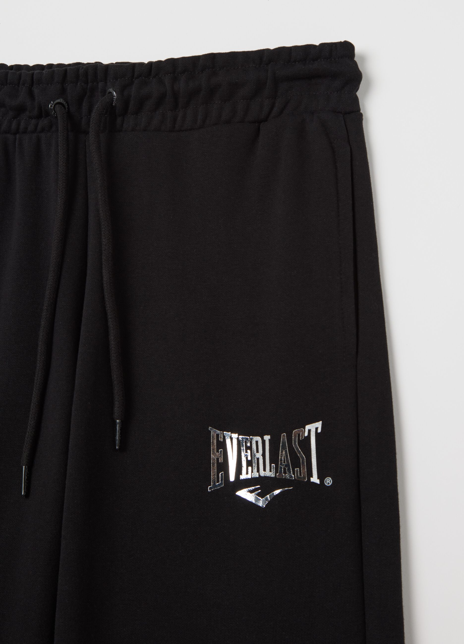 Joggers neri a campana con coulisse e stampa logo