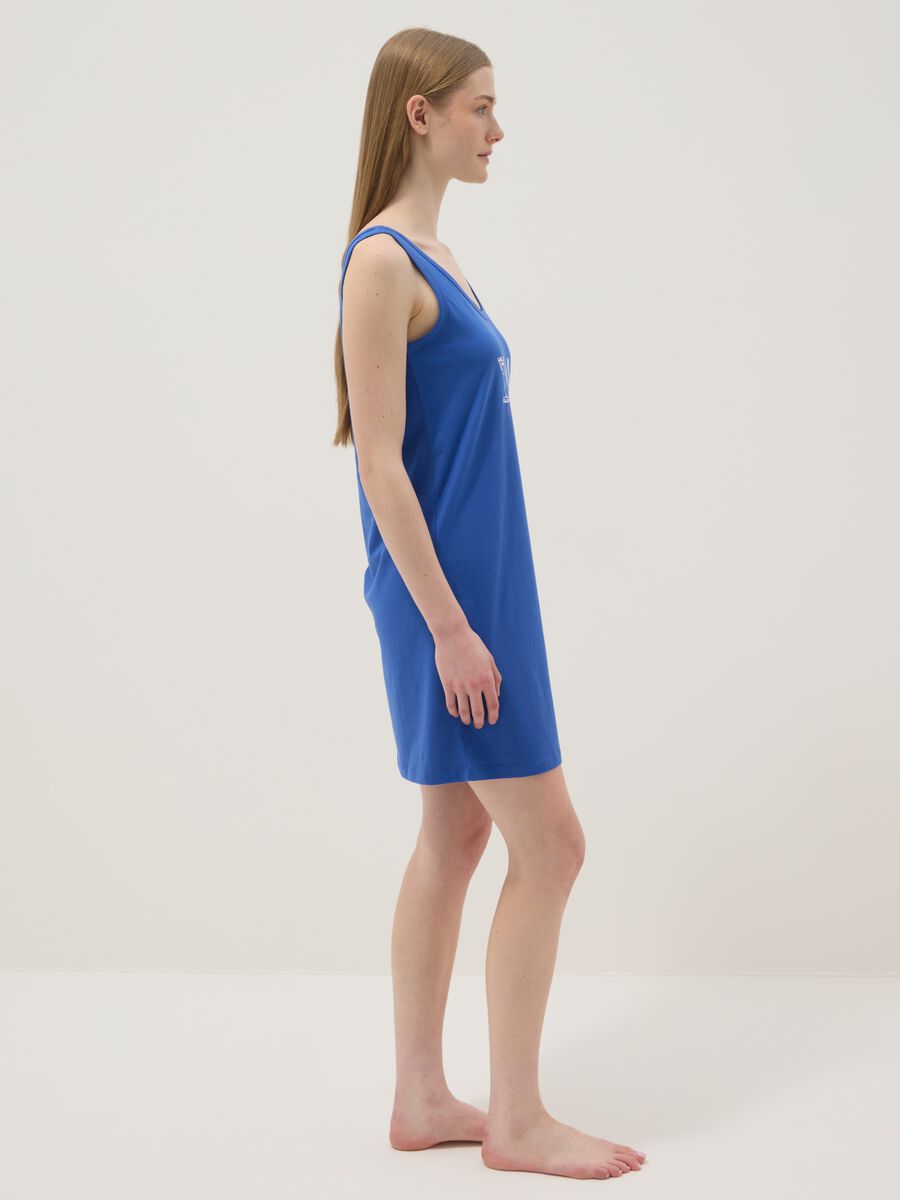 Camicia da notte senza maniche in puro cotone blu con stampe_1