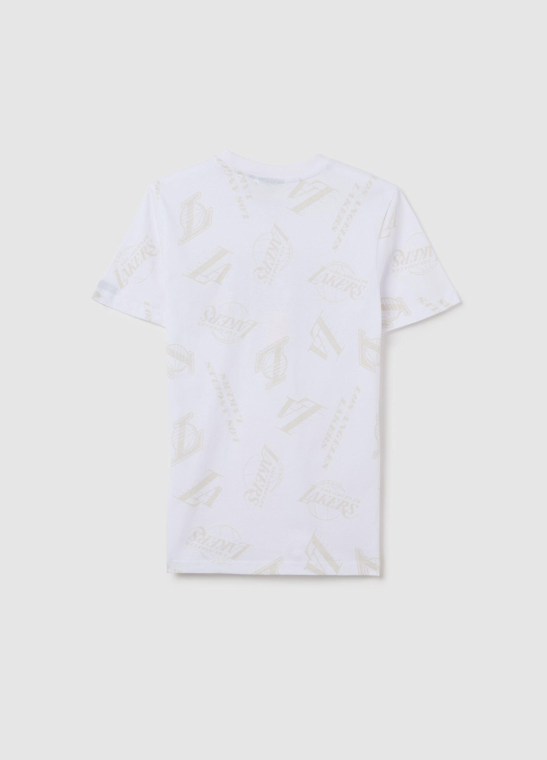 Boys’ white over-fit T-shirt in 100% cotton with NBA print
