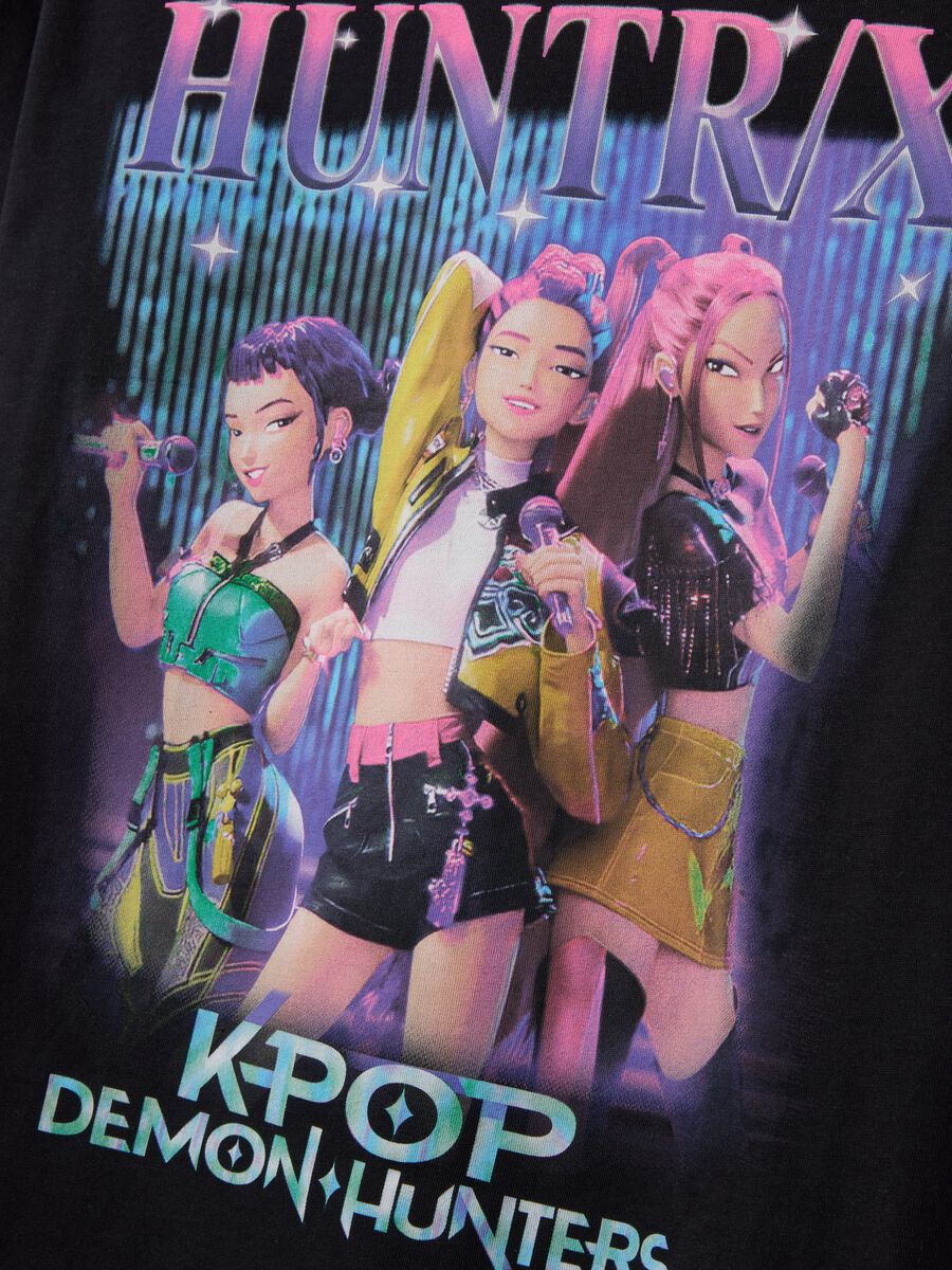 Black pure cotton T-shirt with K-Pop Demon Hunter print, regular fit_1