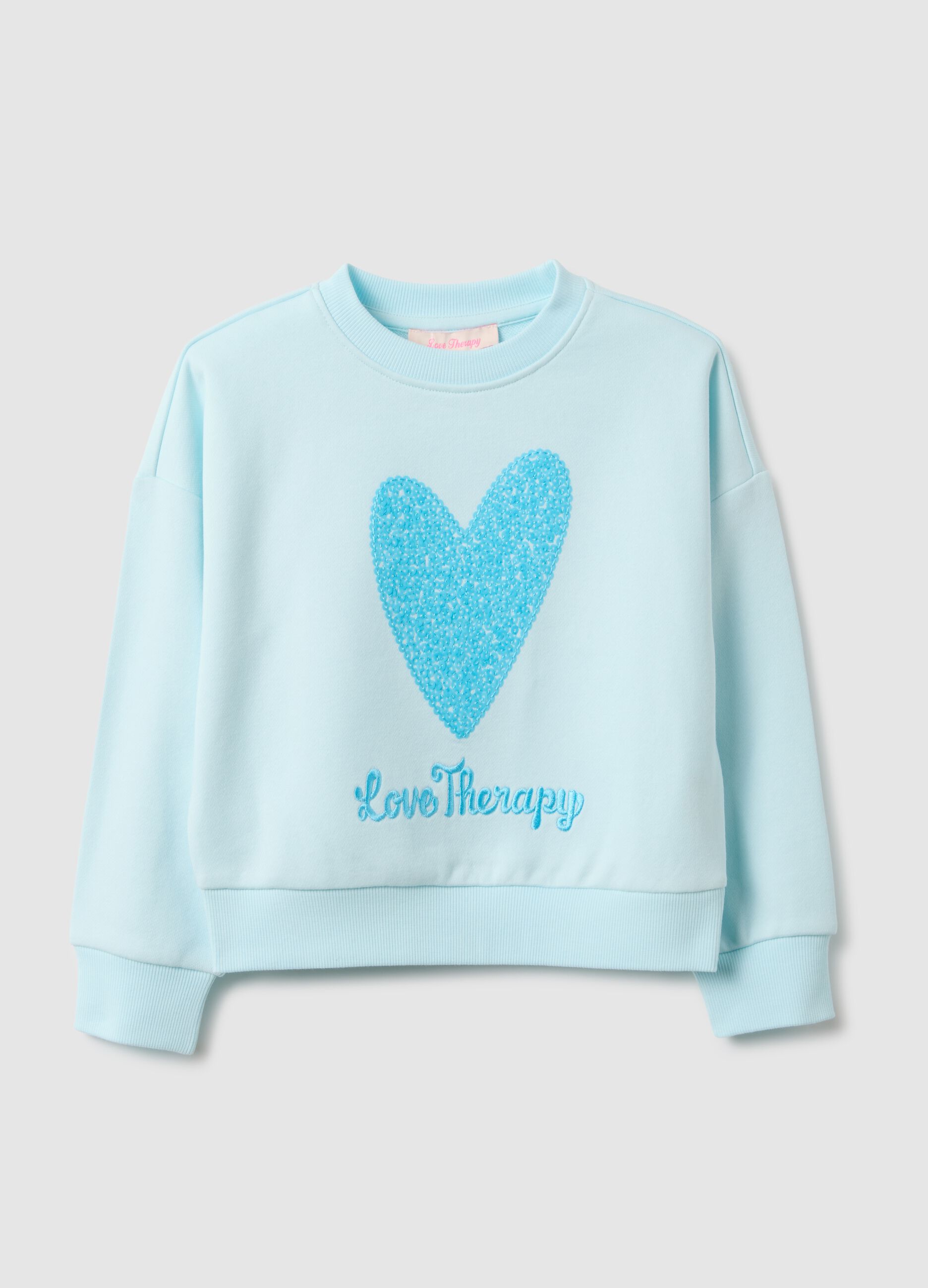 Sky blue cotton blend regular fit sweatshirt with heart for girls