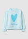Sky blue cotton blend regular fit sweatshirt with heart for girls_0