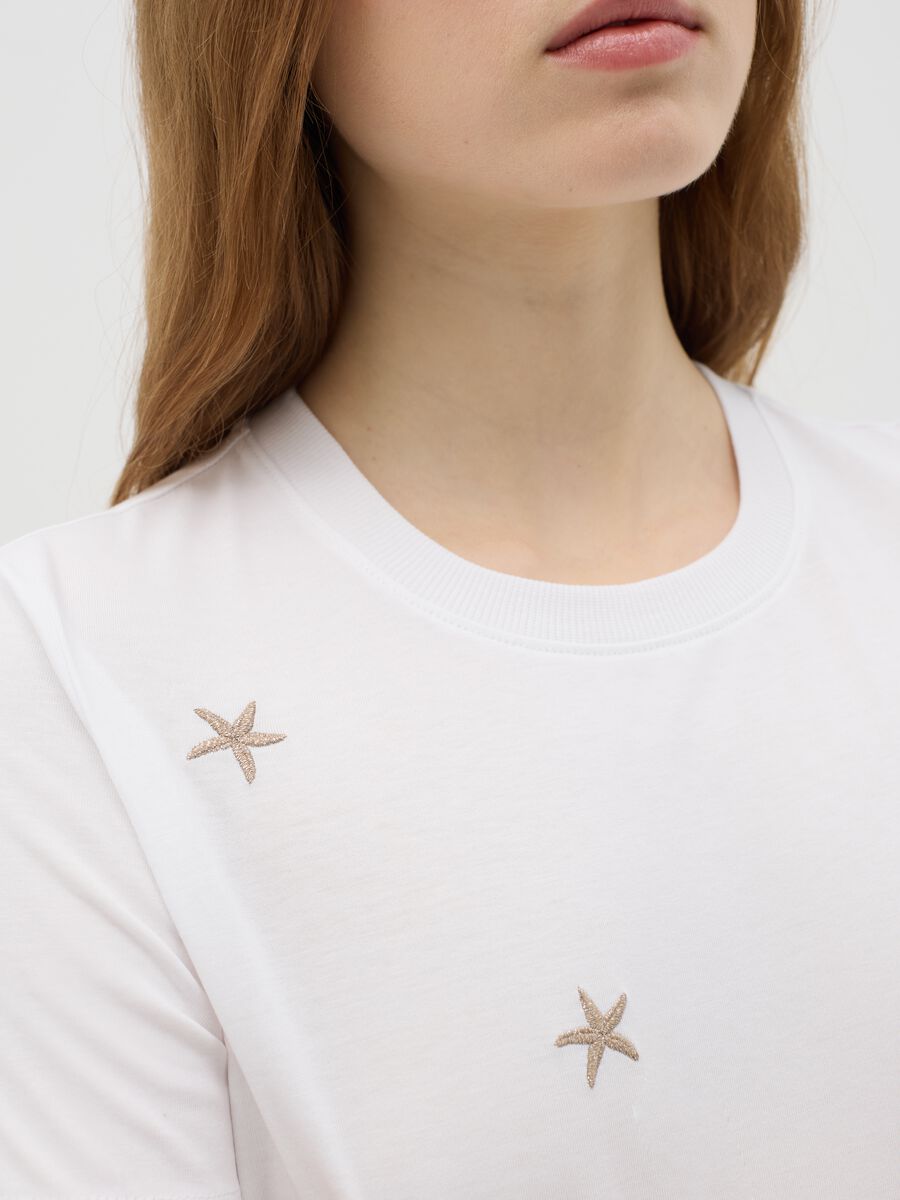 Women's pure cotton white regular fit T-shirt with embroidery_2