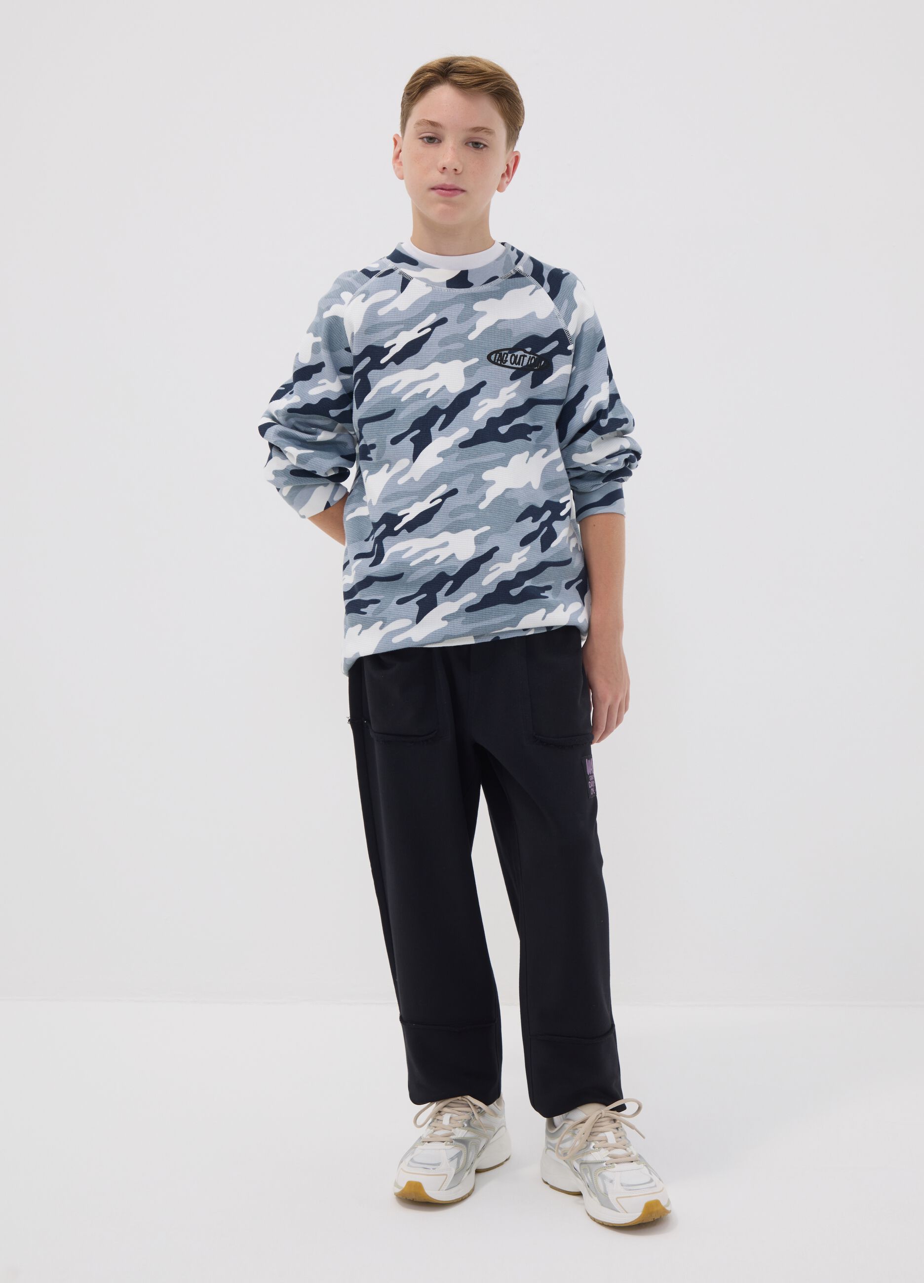 Black pure cotton jogger trousers with "Way Up" graphic for boys