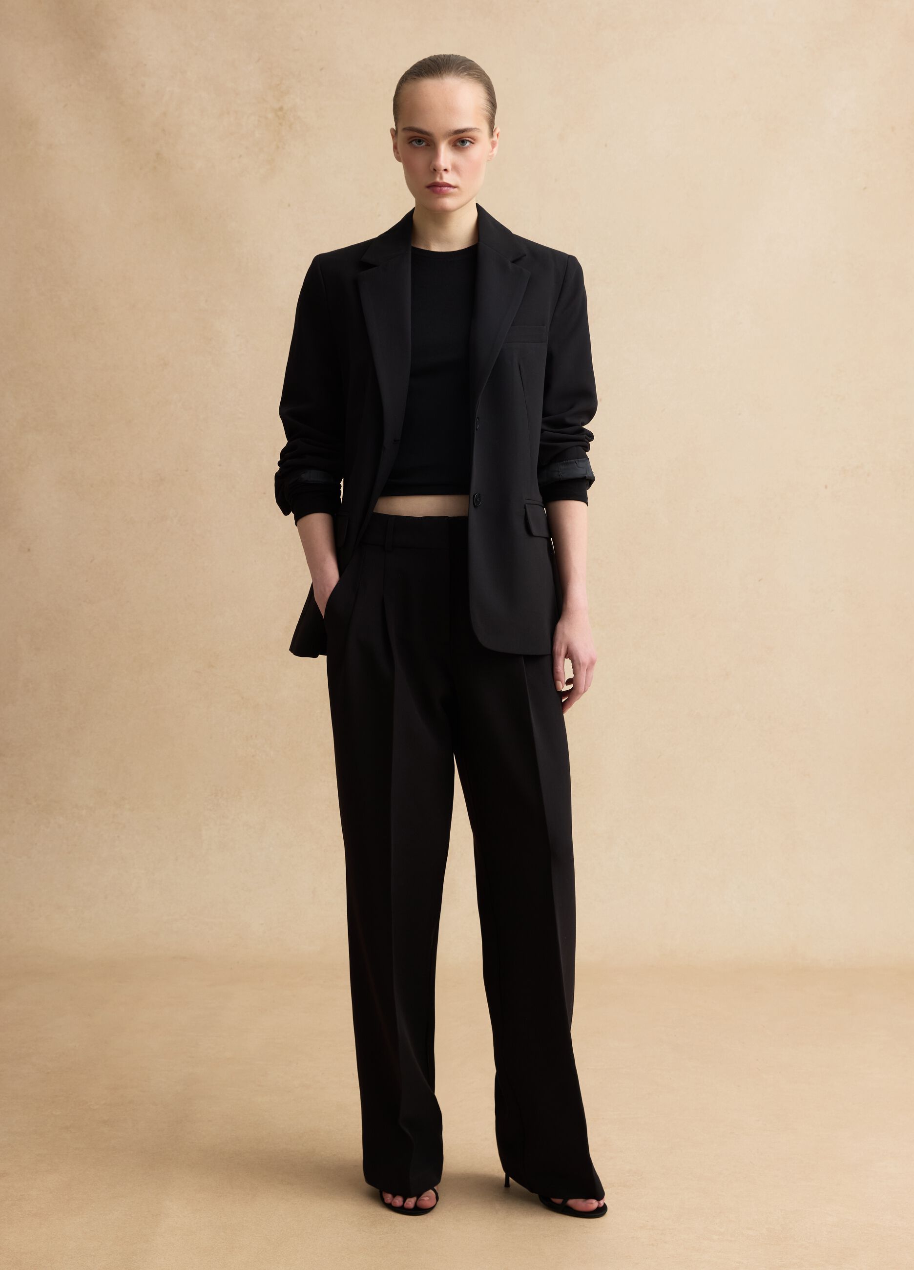 Black Wide Leg Trousers Regular Fit