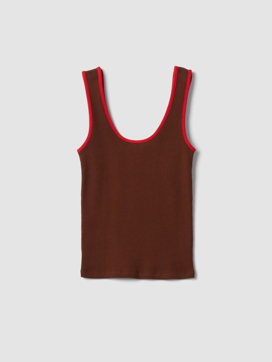 Tank top marrone in puro cotone a costine_4