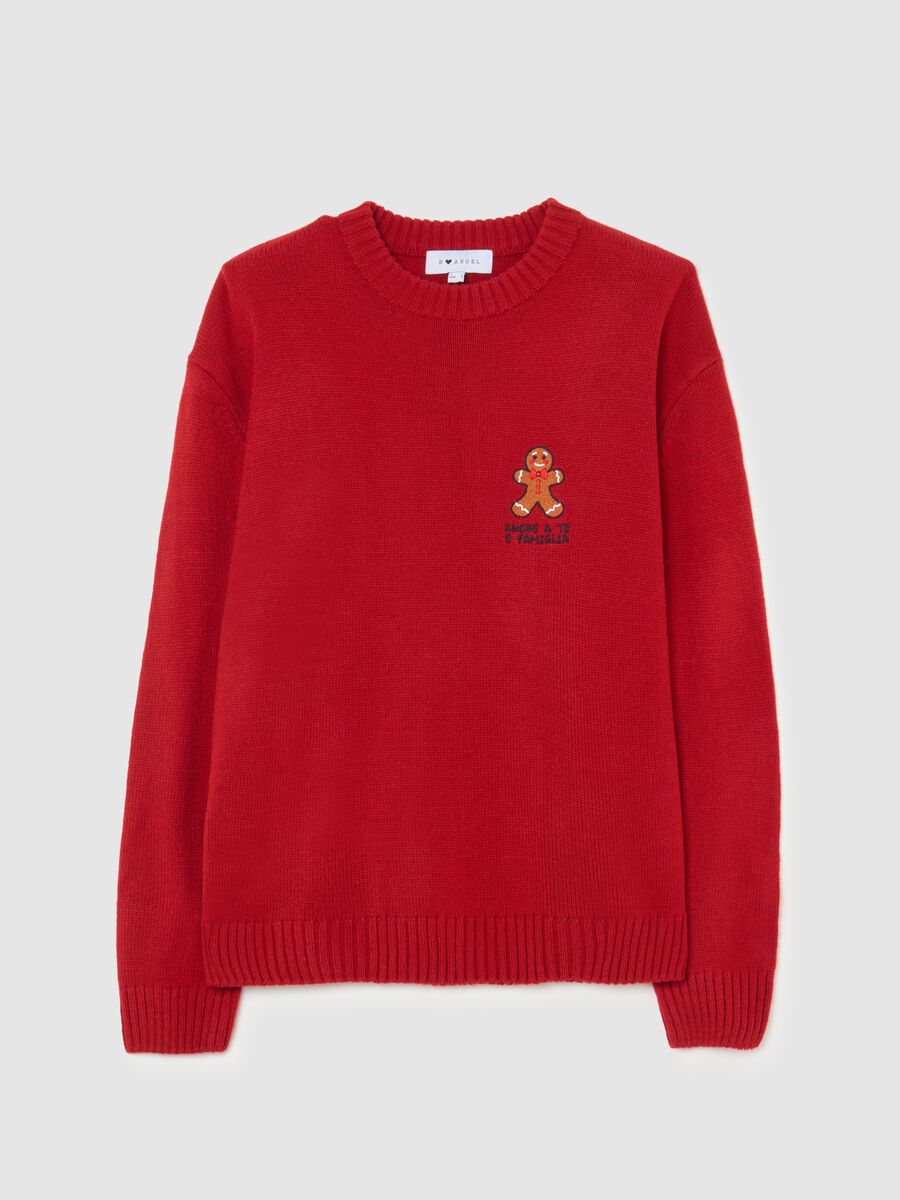 Red oversized crew-neck jumper with Christmas embroidery_4