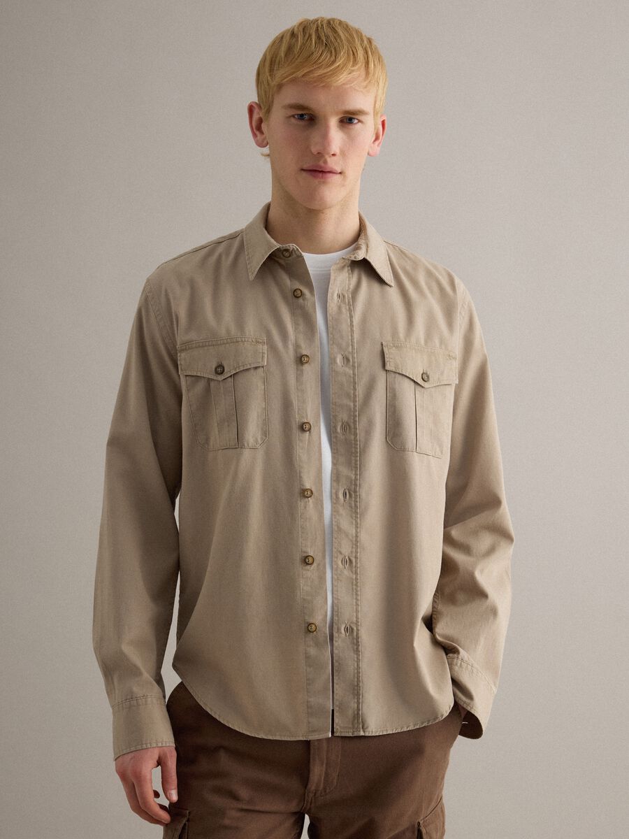 Beige oversized long sleeve shirt in Lyocell and cotton_0