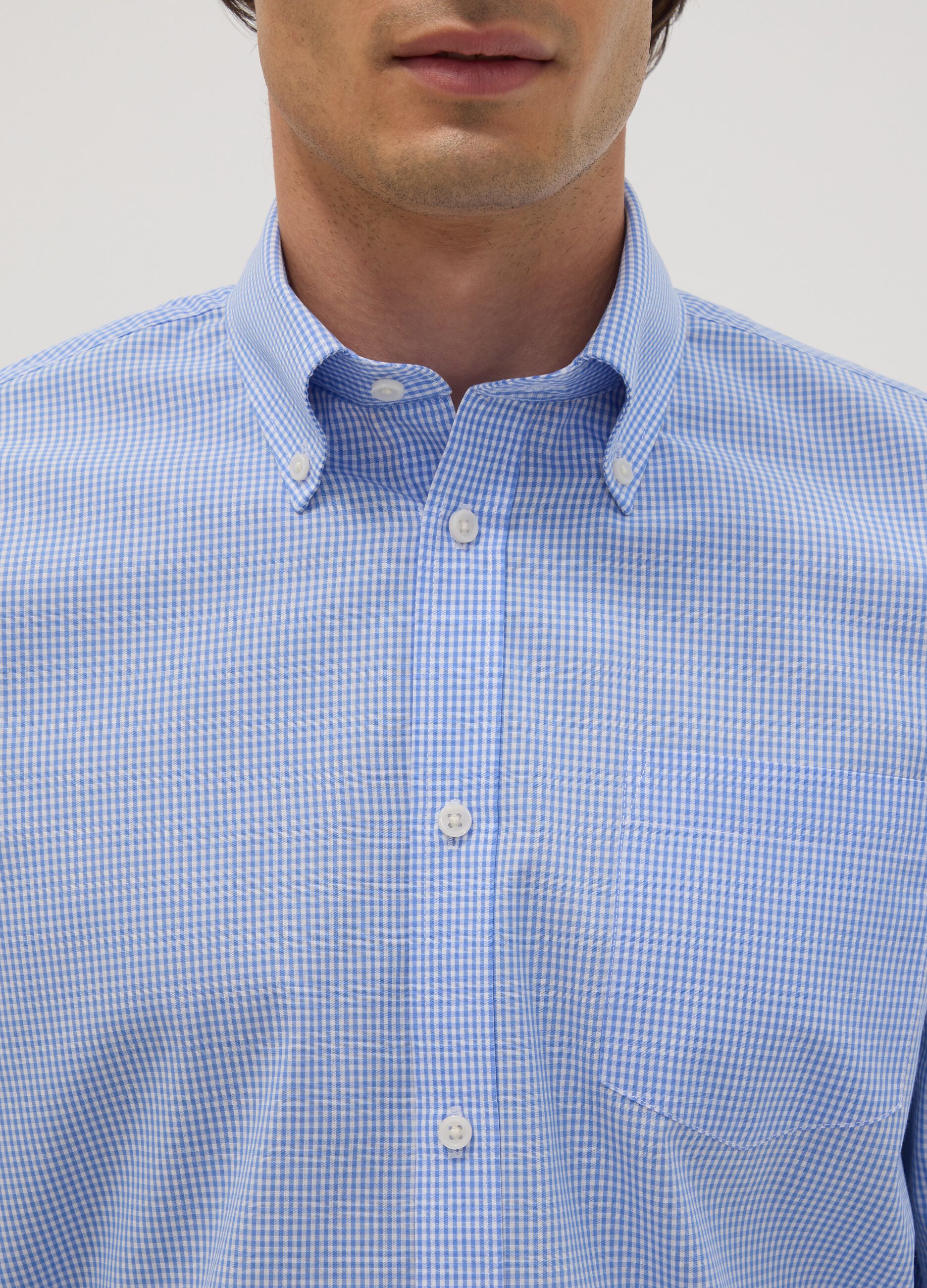 Light blue cotton-blend shirt with button-down collar, easy-iron, regular fit