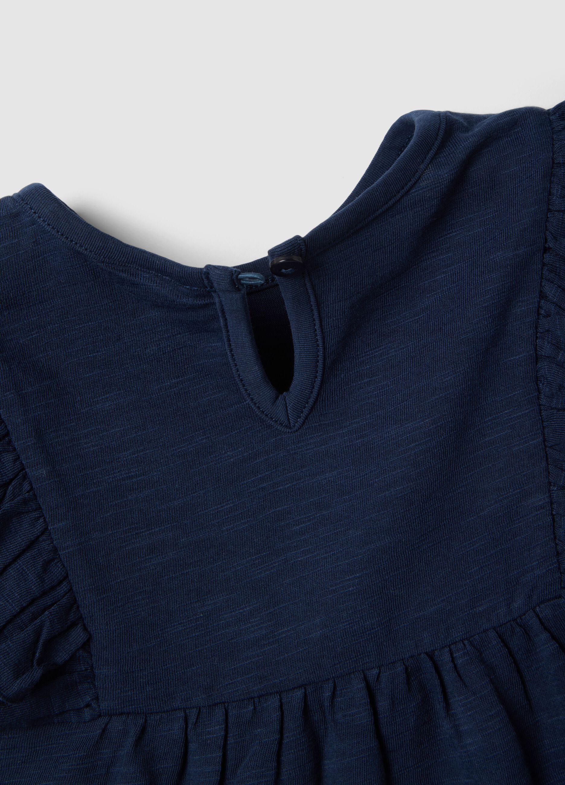 Girls&rsquo; blue pure cotton regular-fit T-shirt with frills