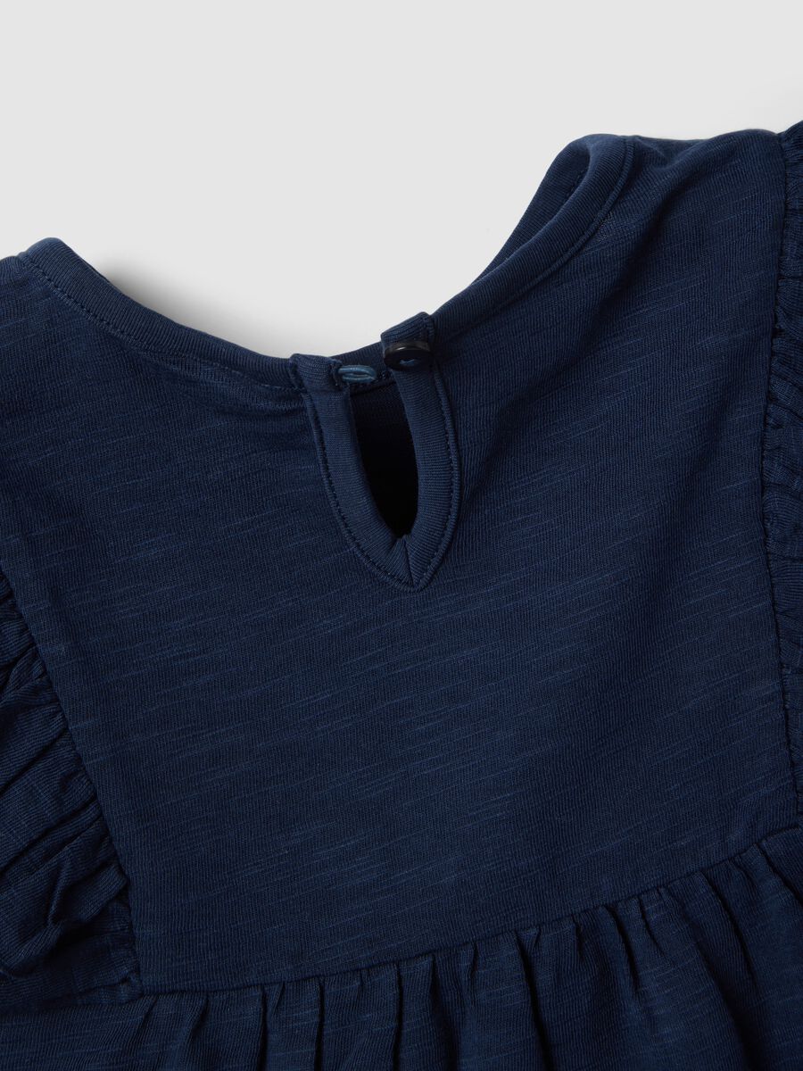 Girls&rsquo; blue pure cotton regular-fit T-shirt with frills_3