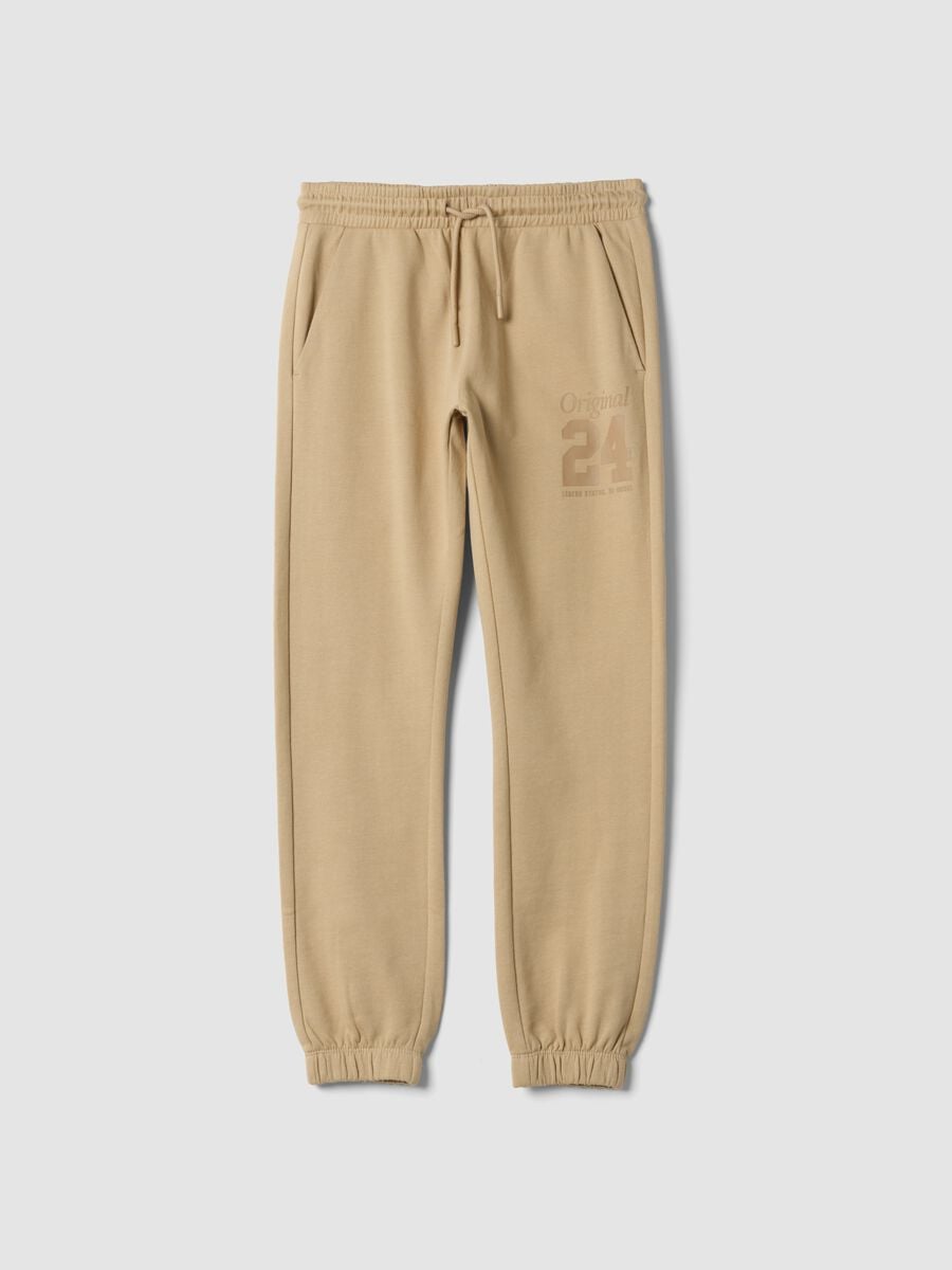 Pantaloni jogger marroni in puro cotone con stampa_3
