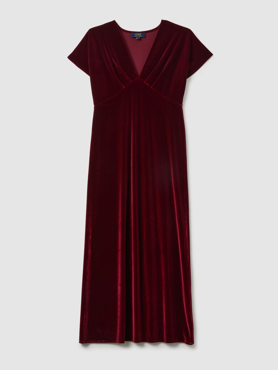 Long red dress with deep V-neck and regular fit long sleeves_4