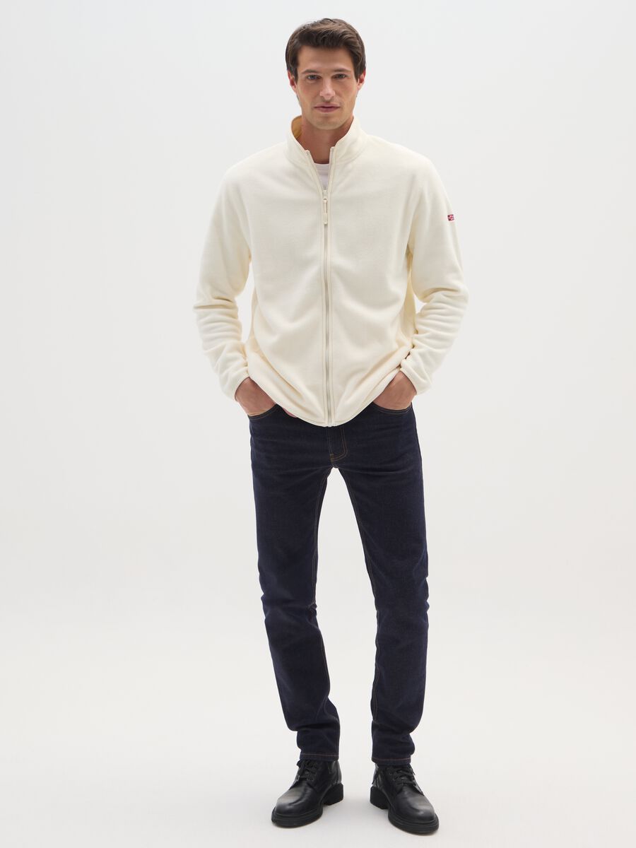 White fleece regular fit zip-up sweatshirt_1
