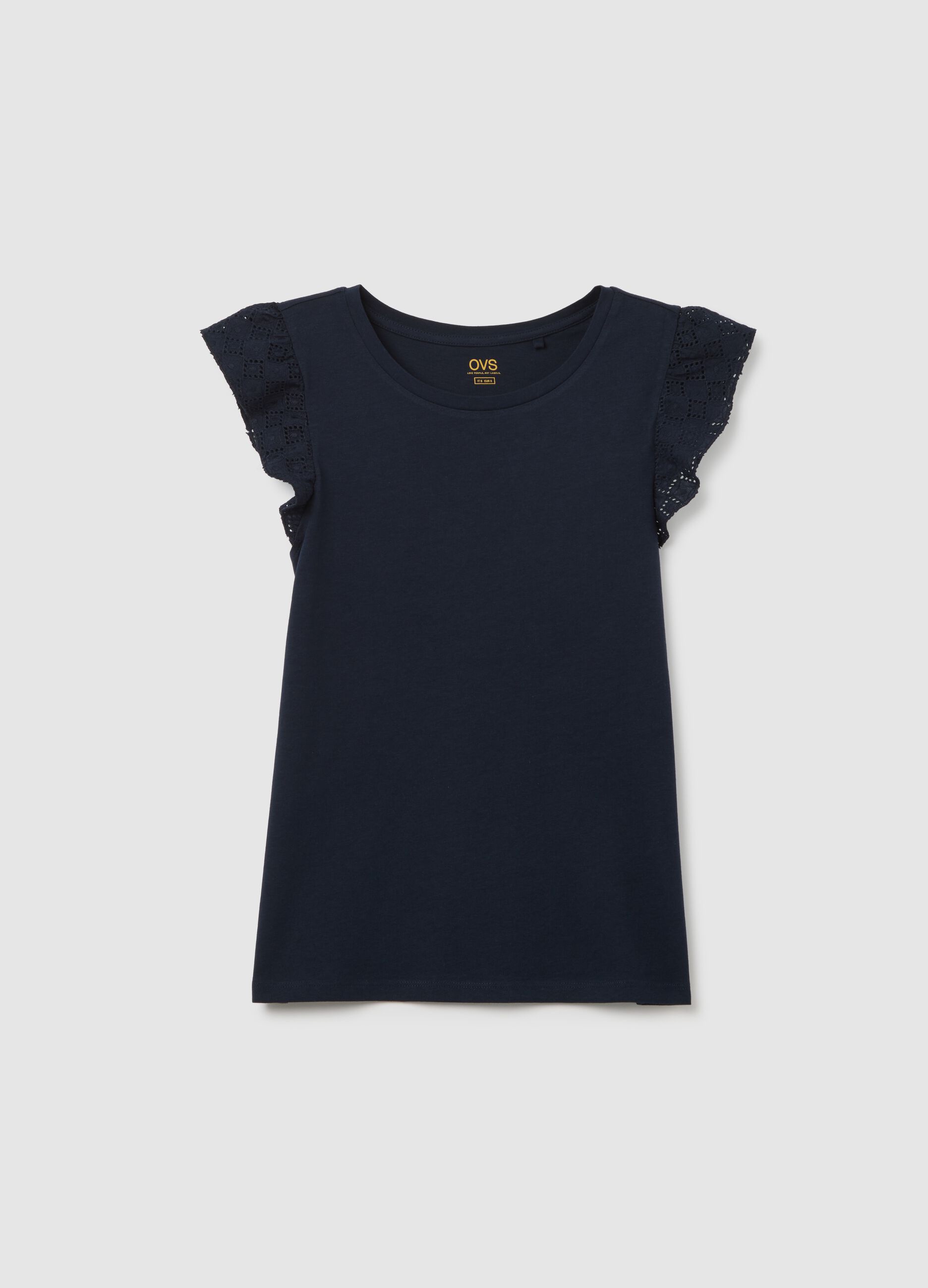 Women's blue pure cotton top regular fit with ruffles