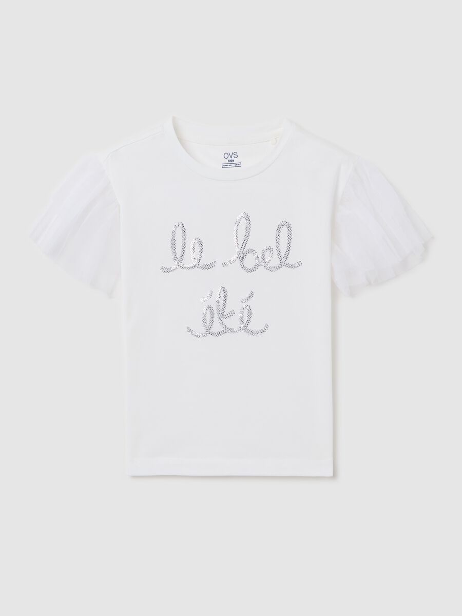 White stretch cotton T-shirt with sequins_0