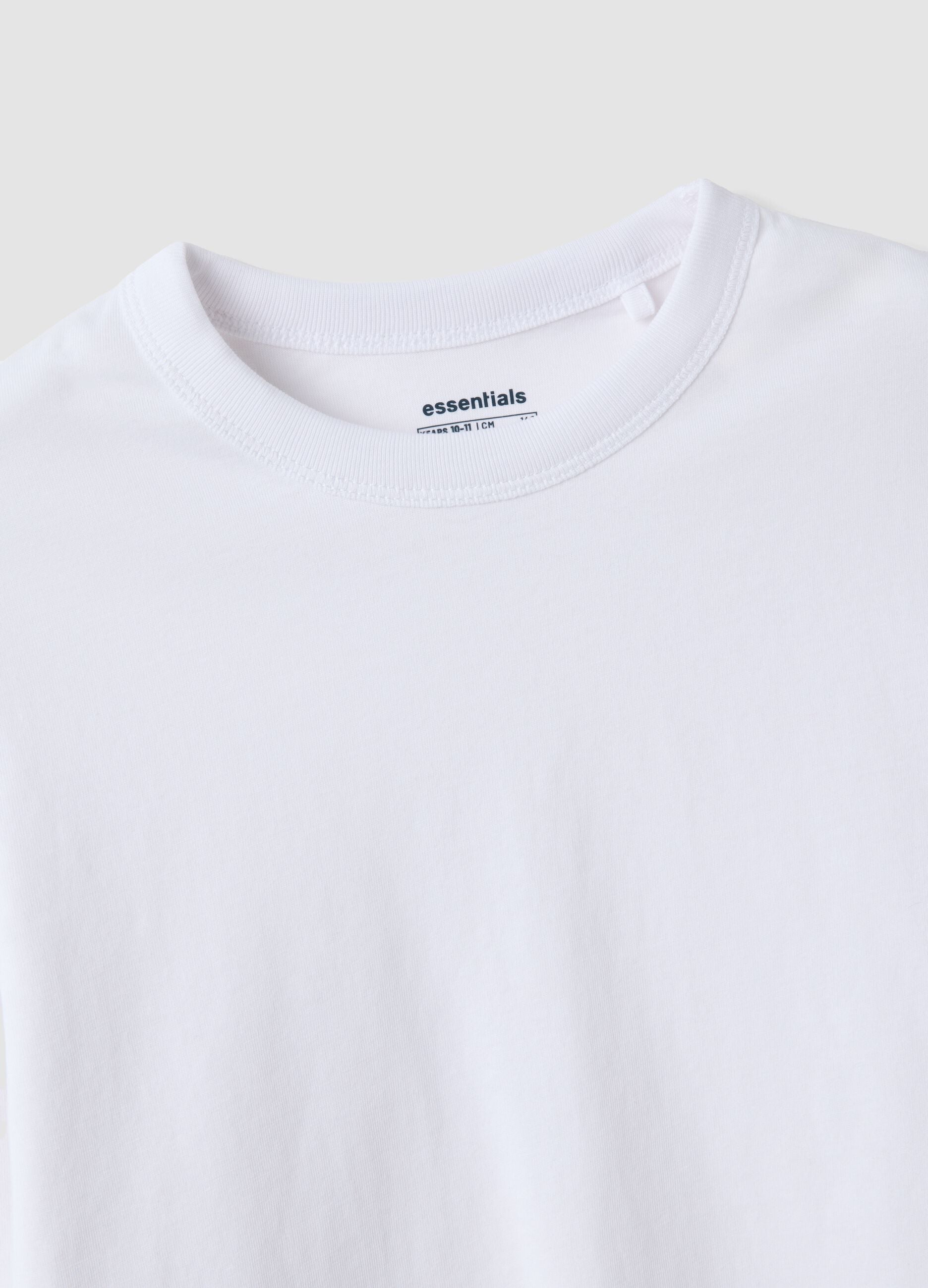 Girls&rsquo; pure cotton white T-shirt with ribbed crew neck
