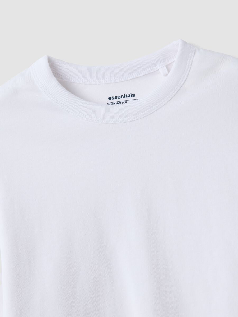 T-shirt bianca in puro cotone con collo a costine per ragazza_6