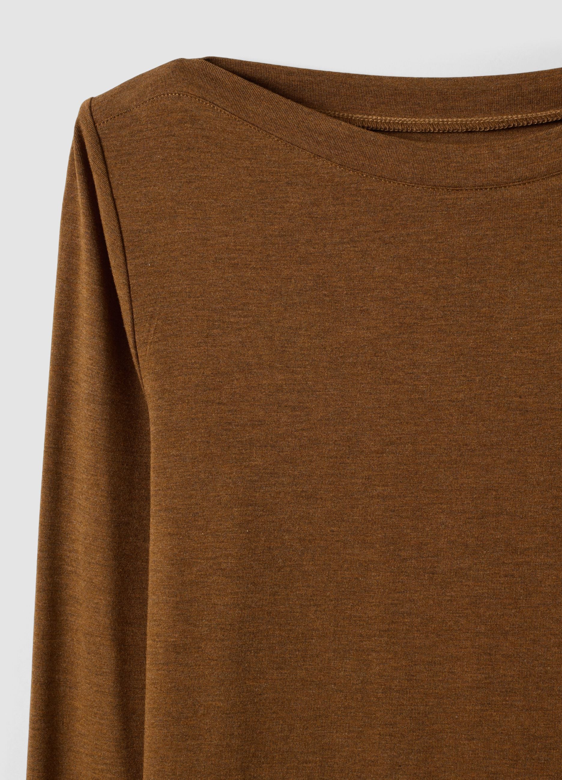 Brown slim-fit stretch viscose T-shirt