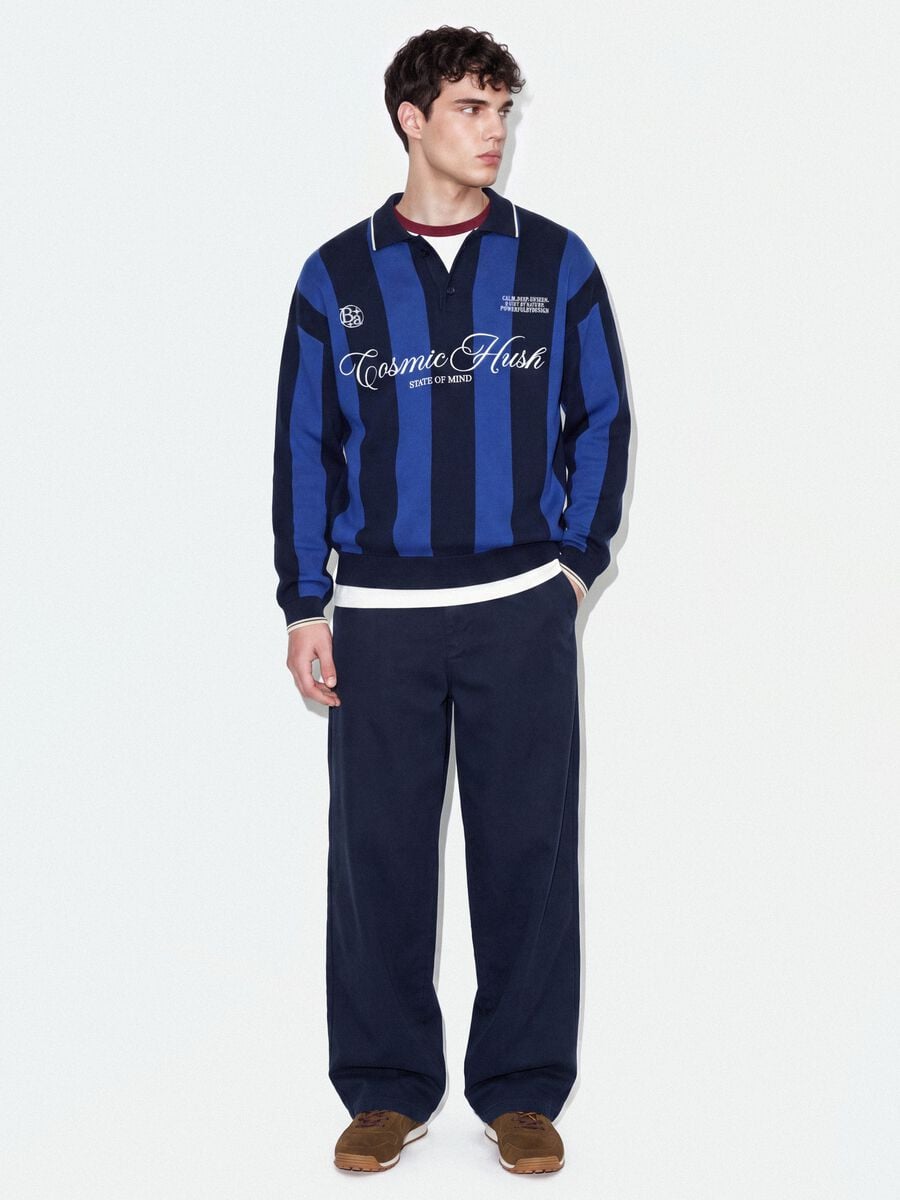 Blue and black pure cotton polo-collar top with oversized fit_1