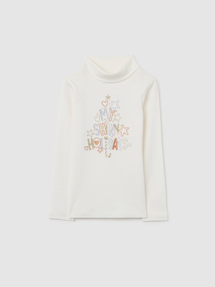 Maglia bianca da bambina in puro cotone regular fit con stampa glitter_0