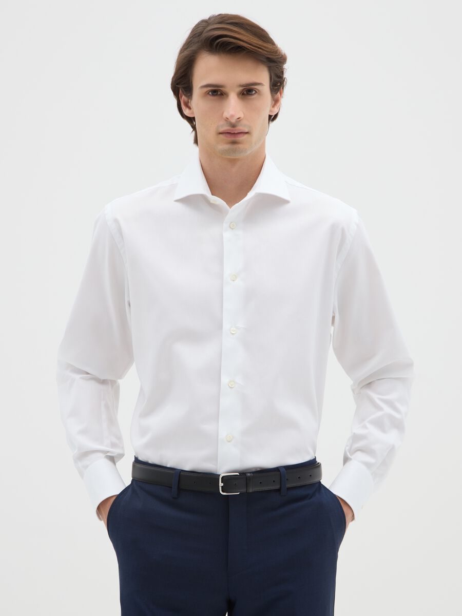 Men's pure cotton white regular fit shirt_0