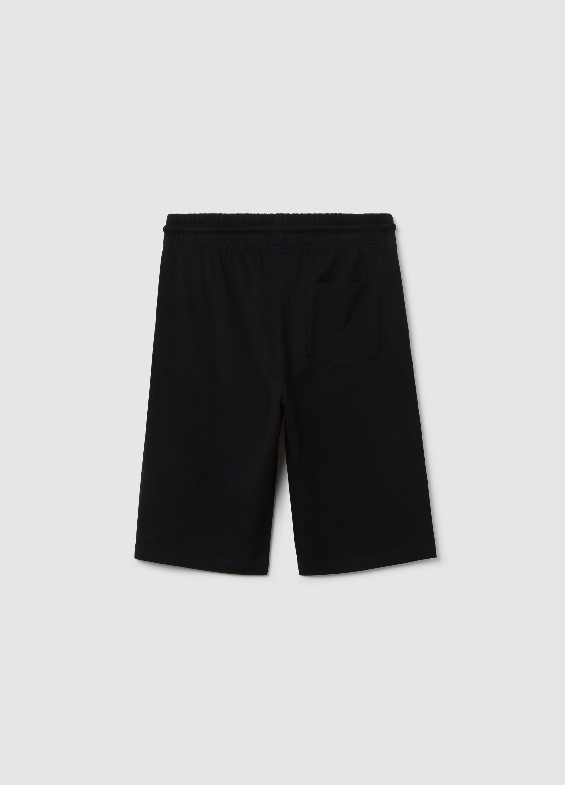 Black Bermuda joggers in cotton with drawstring