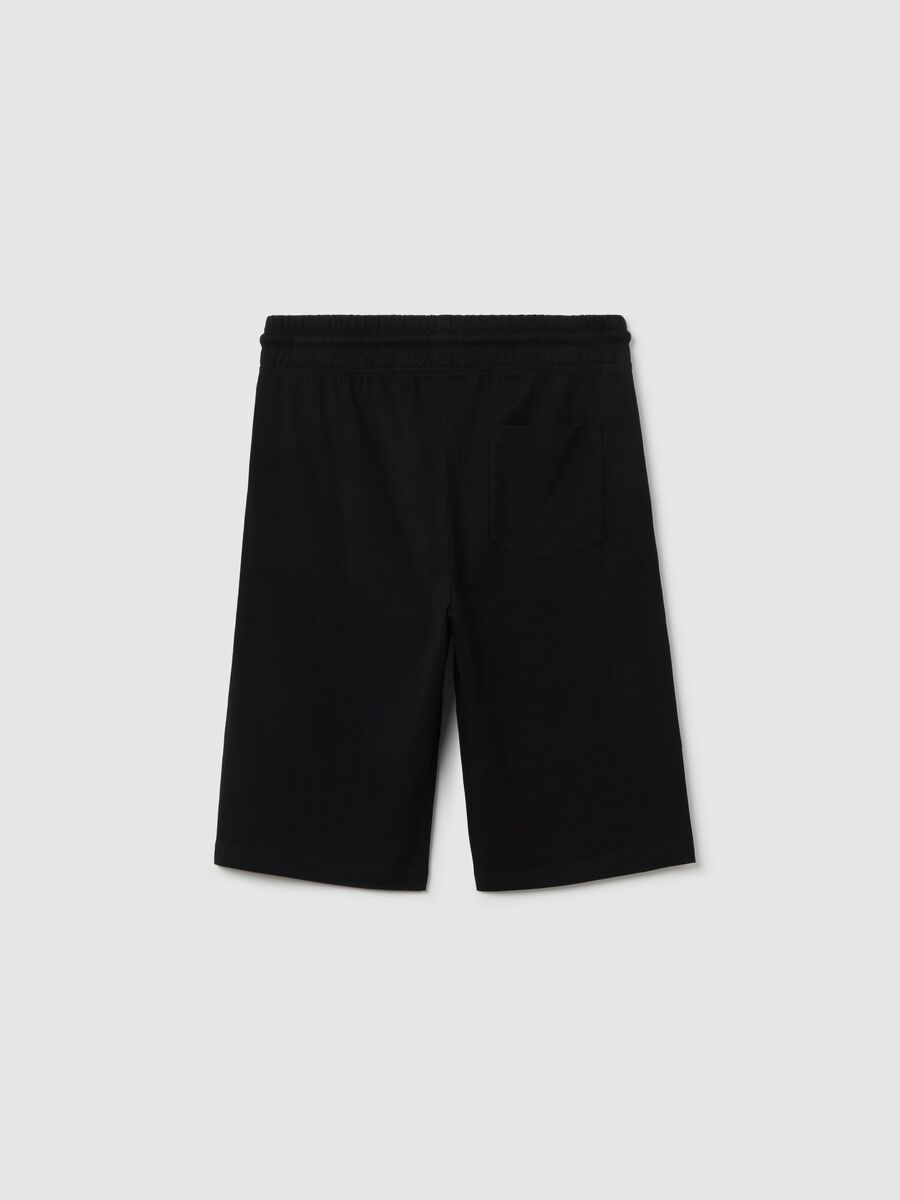 Bermuda jogger nero in cotone con coulisse_4