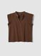 Brown pure cotton T-shirt with crochet details, regular fit_0