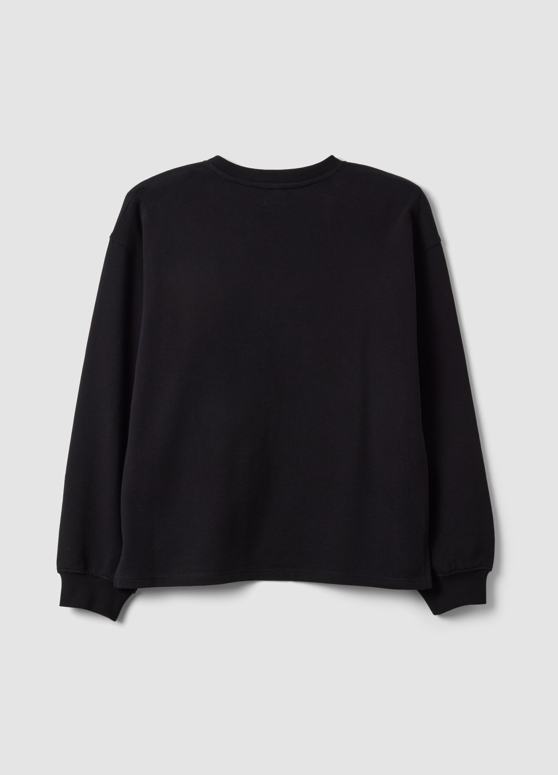 Black pure cotton sweatshirt with front slogan, relaxed fit, for girls