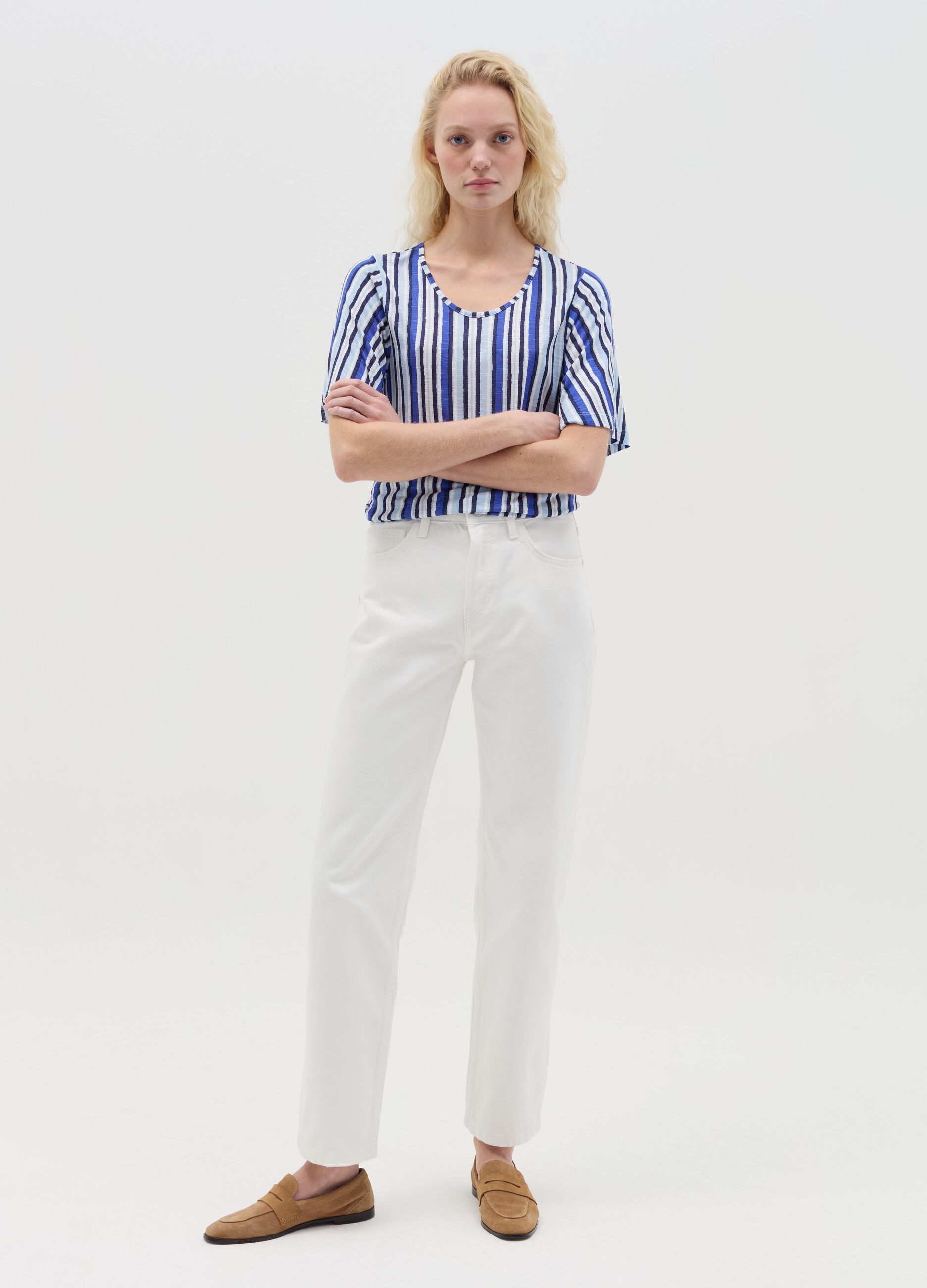 Viscose T-shirt with stripes