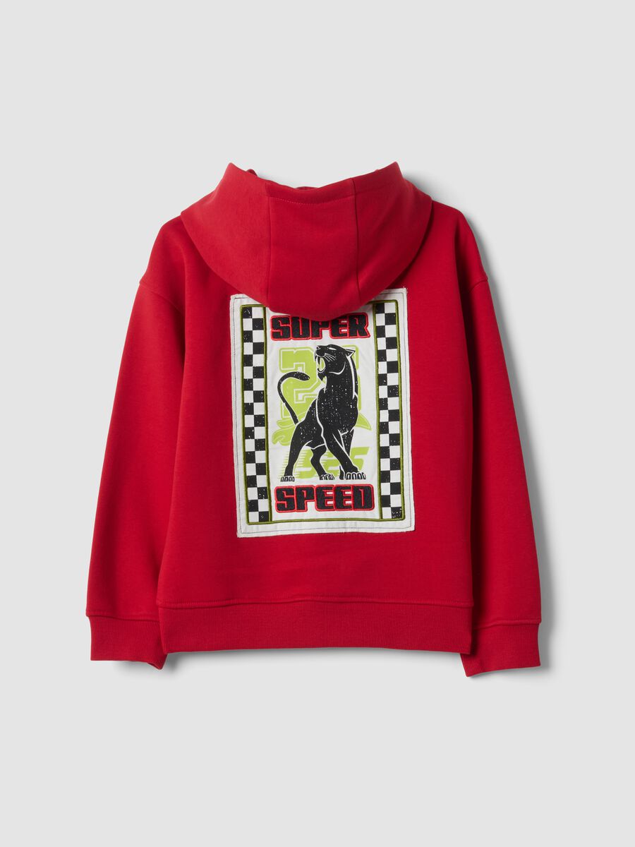 Red cotton-blend hoodie with racing print, relaxed fit_1