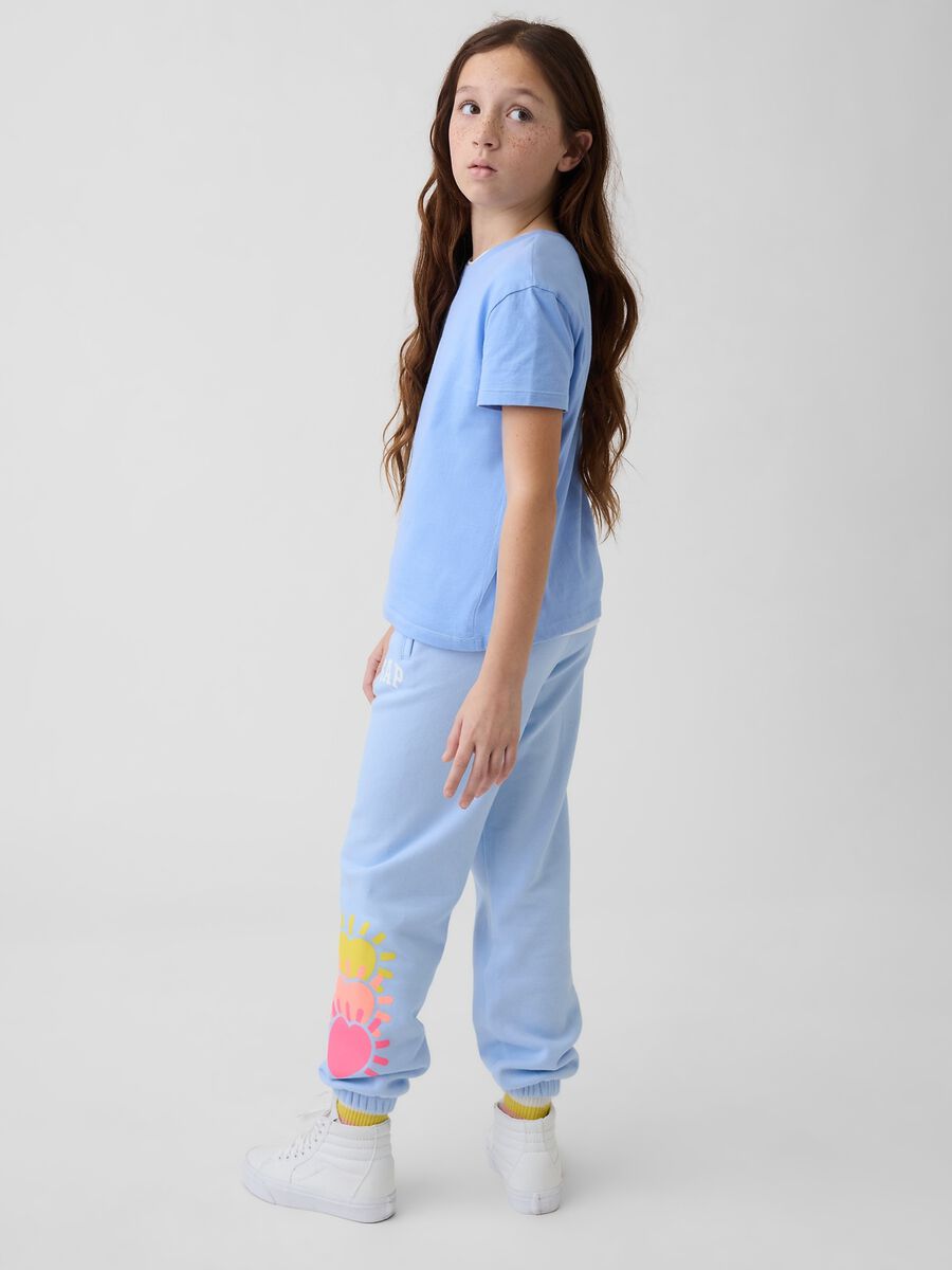 Girls' regular fit blue cotton blend joggers with prints_2