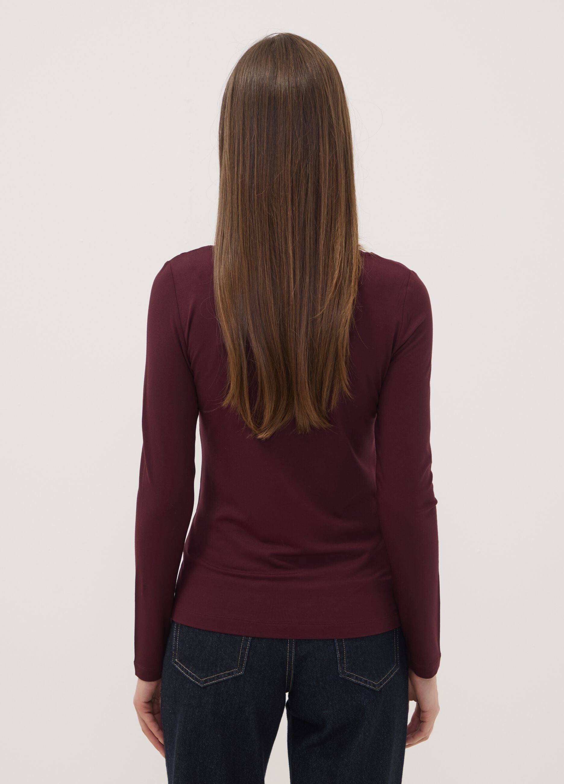 Purple stretch viscose slim-fit crew-neck T-shirt