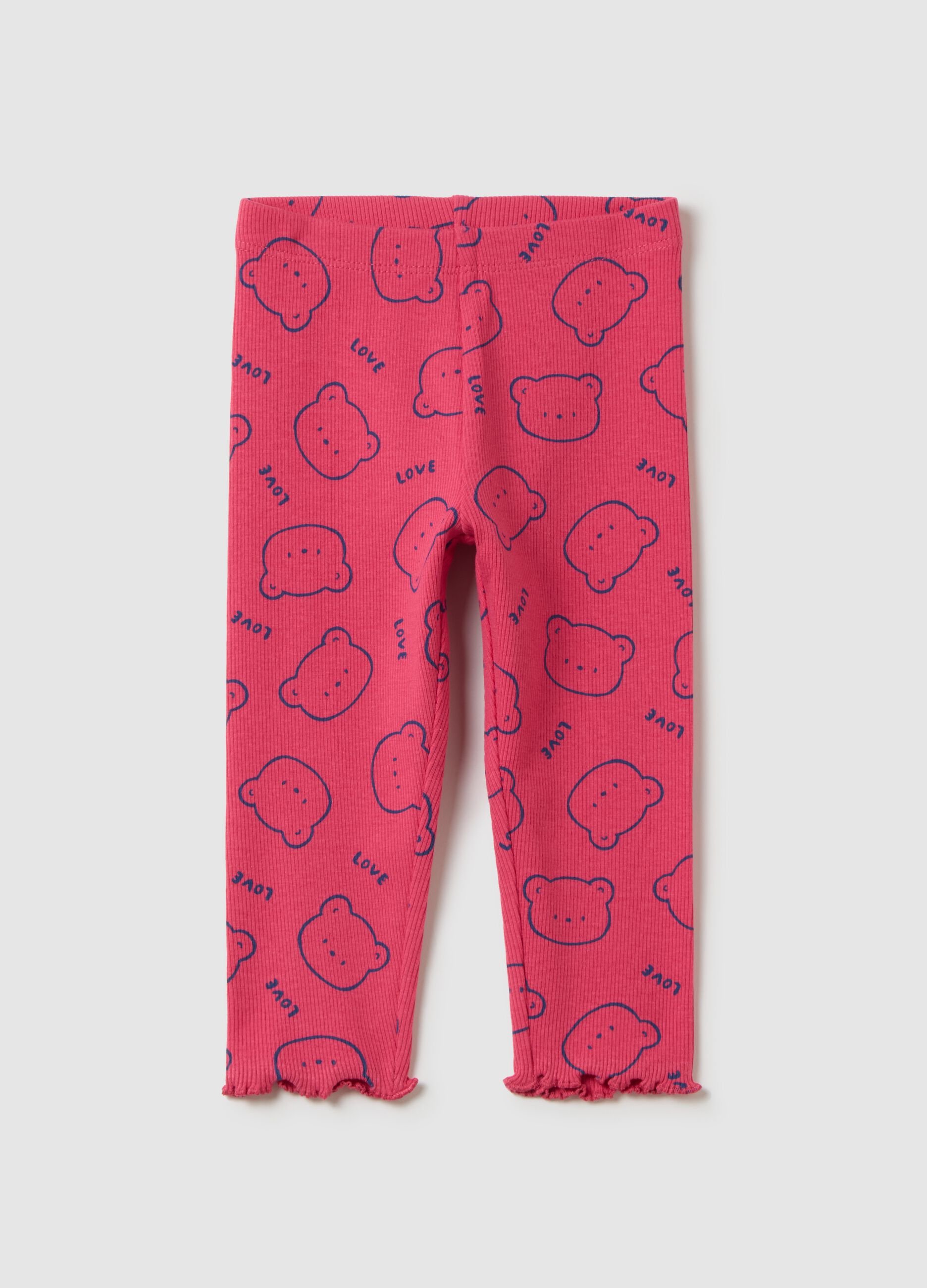 Girls' pink stretch cotton leggings