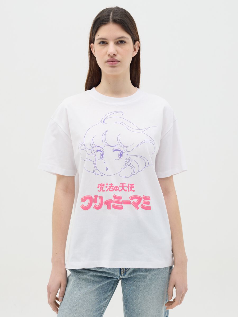 White T-shirt in cotton with Creamy Mami print_0