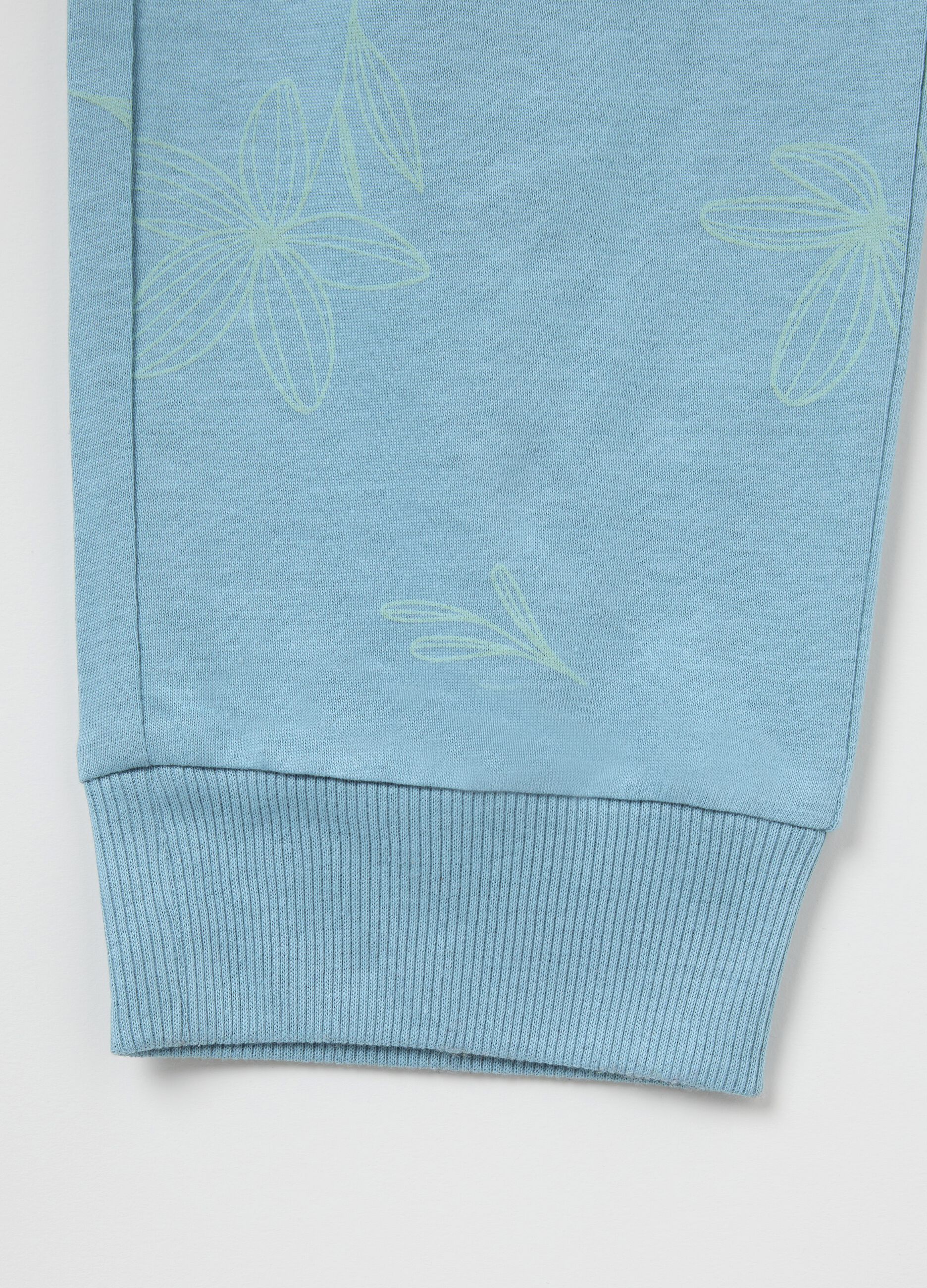 White and light blue cotton pyjamas with floral print