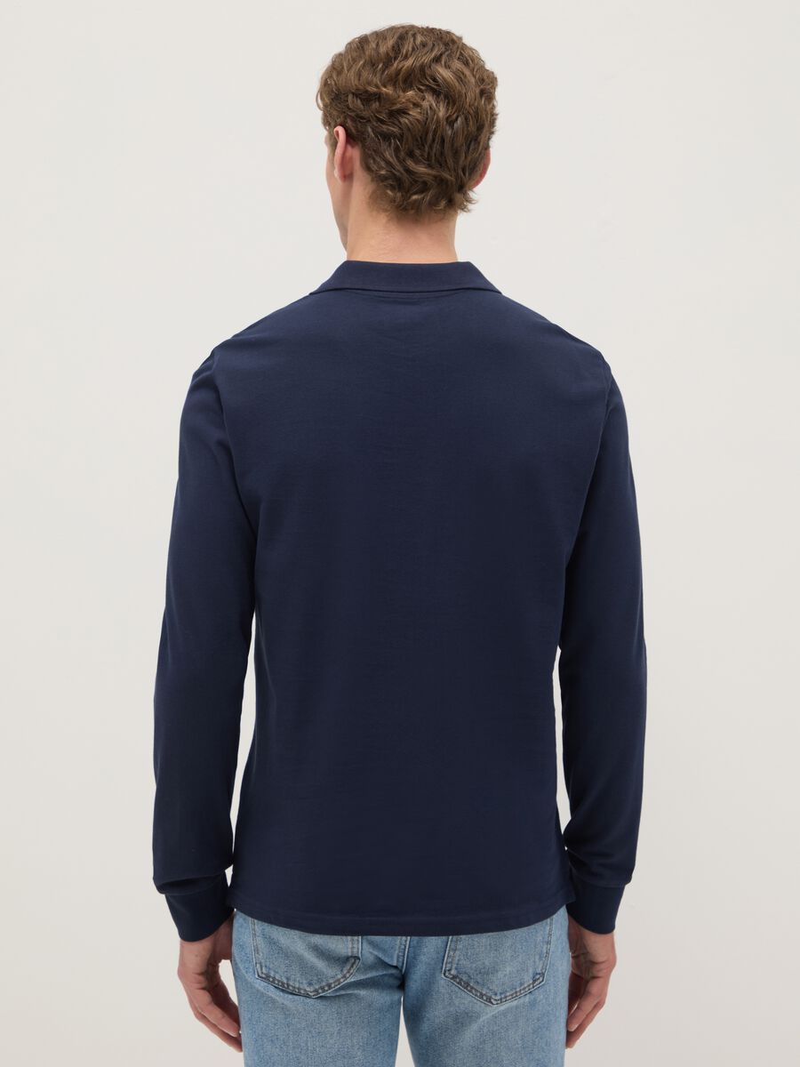 Polo blu a maniche lunghe in puro cotone regular fit_2