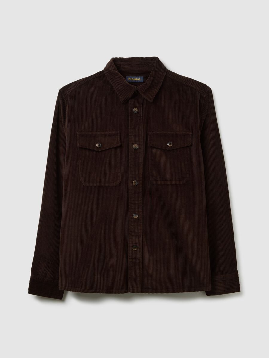 Camicia in puro cotone e velluto a coste marrone con vestibilità over _0