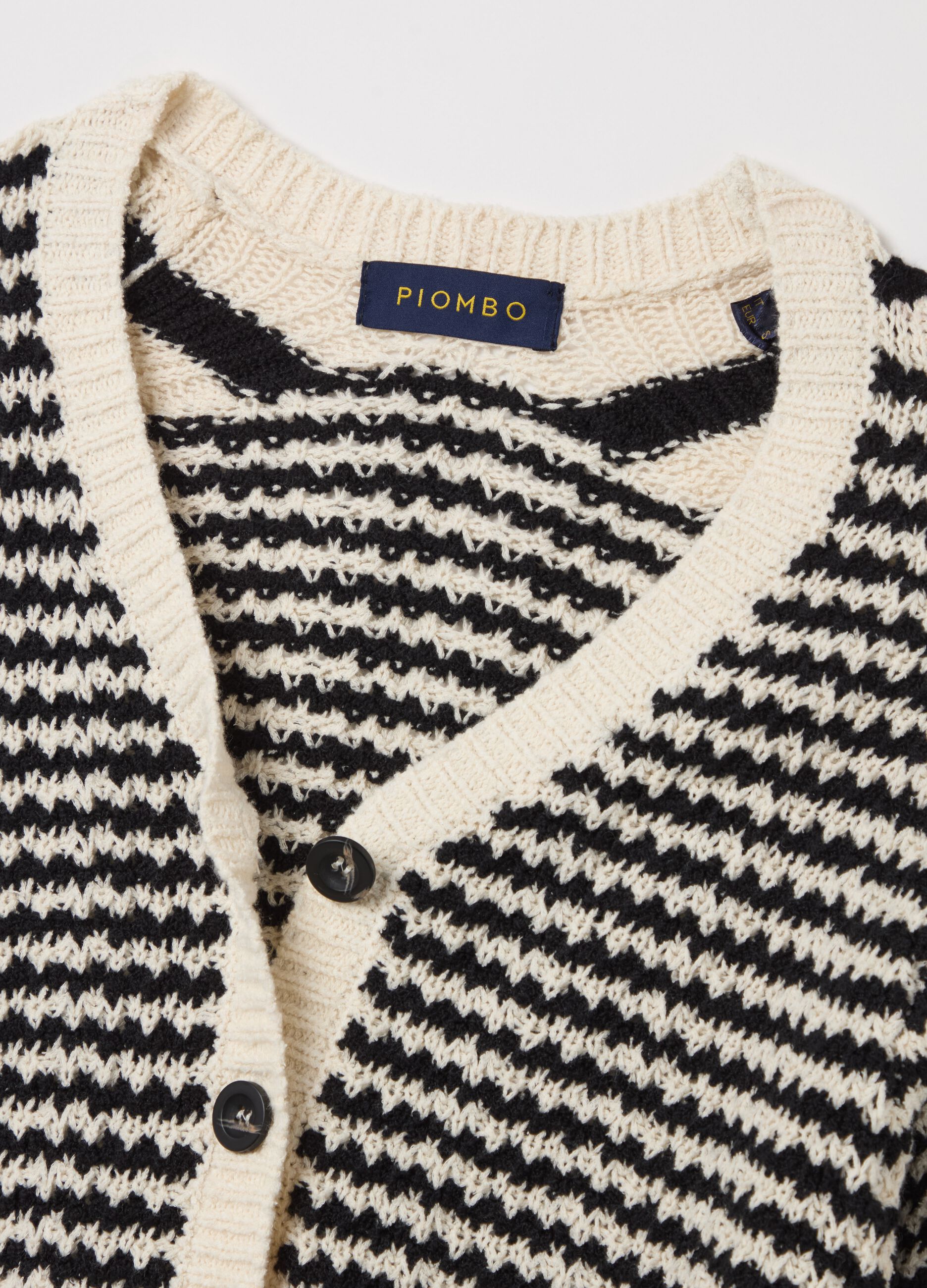 Short-sleeved cardigan with striped design