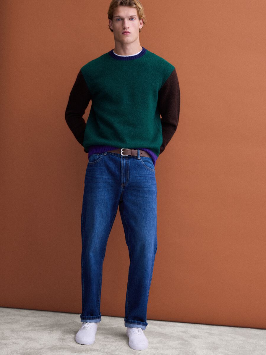 Maglione verde girocollo in lana e alpaca elasticizzate regular fit_2