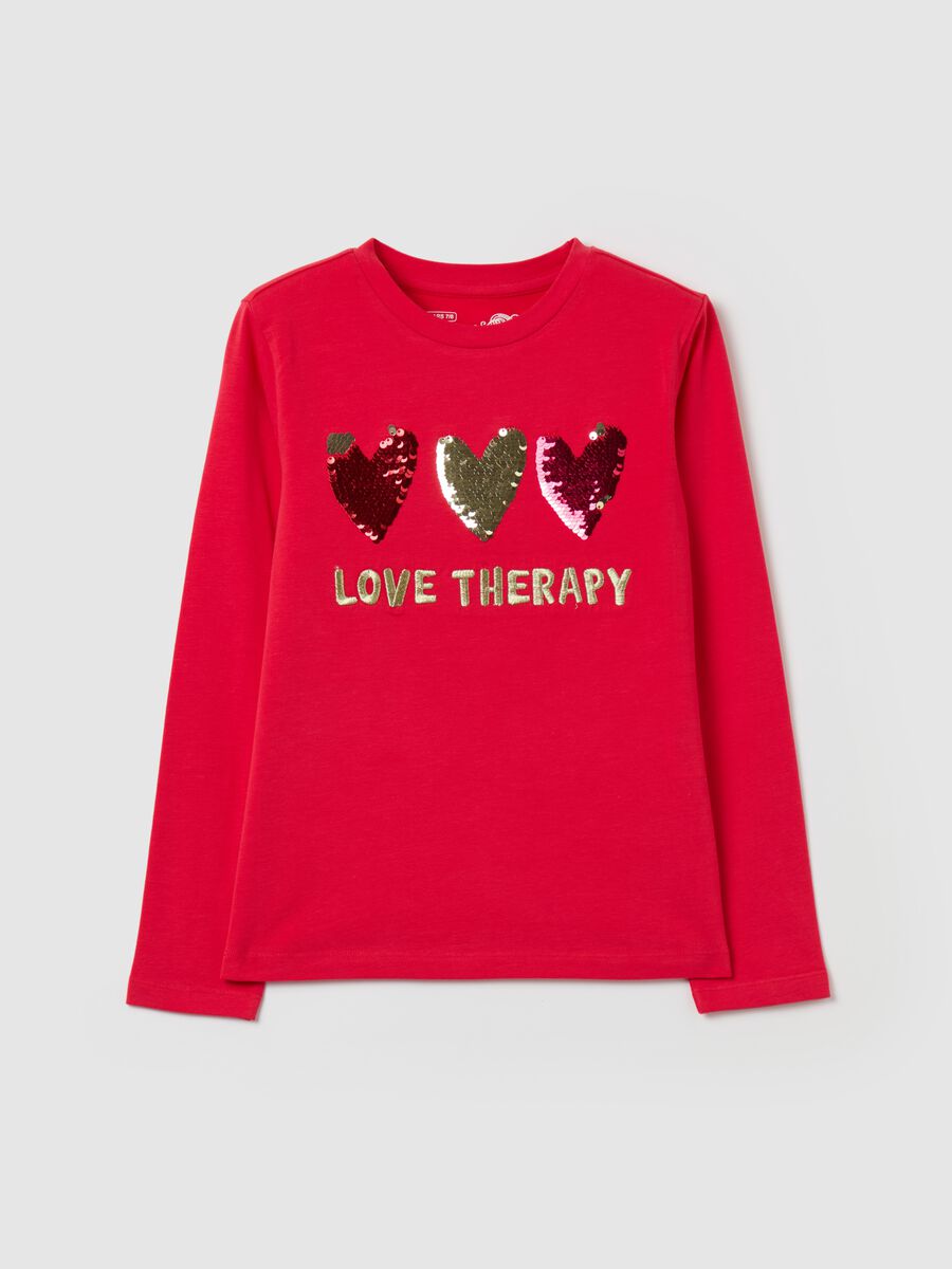T-shirt con cuori di paillettes e ricamo in lurex_0