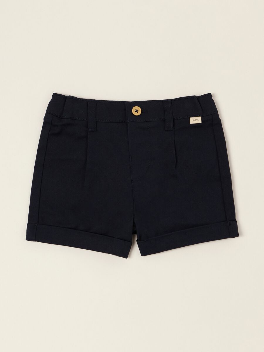 Baby Blue Stretch Cotton Shorts, Regular Fit_0