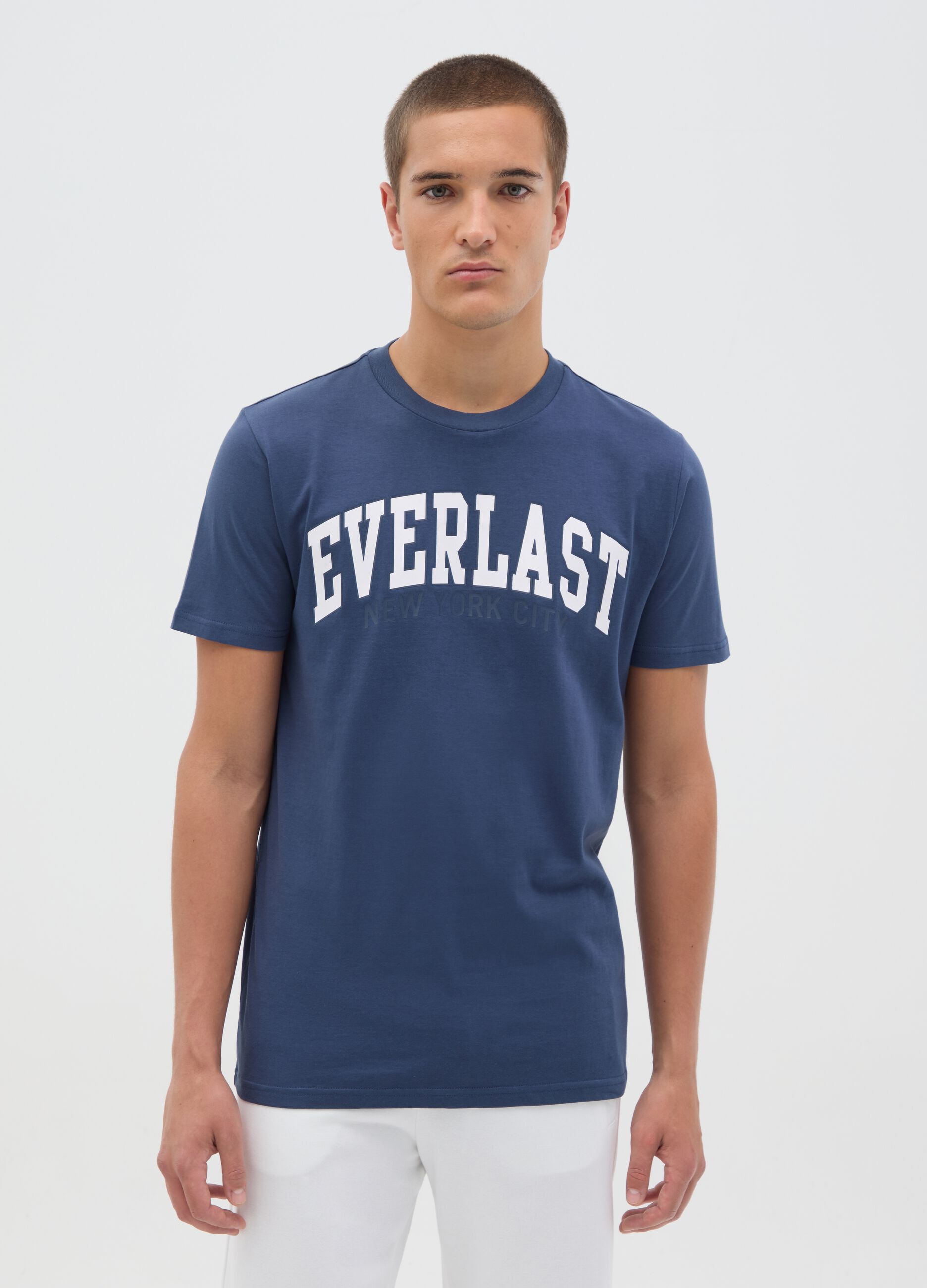 Blue Short Sleeve T-shirt with Everlast Logo Print
