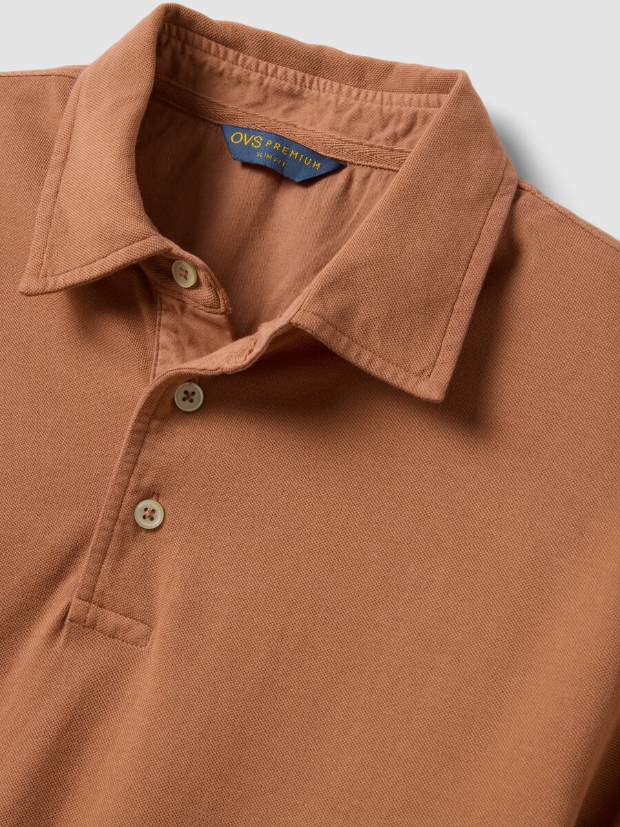 Brown pure cotton slim-fit short-sleeve polo shirt_5