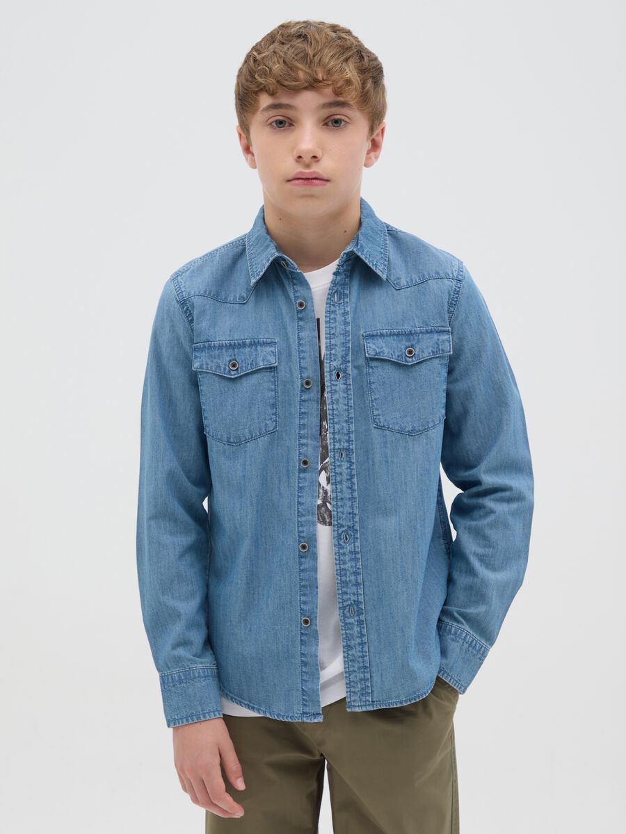 Blue classic shirt in chambray denim_0