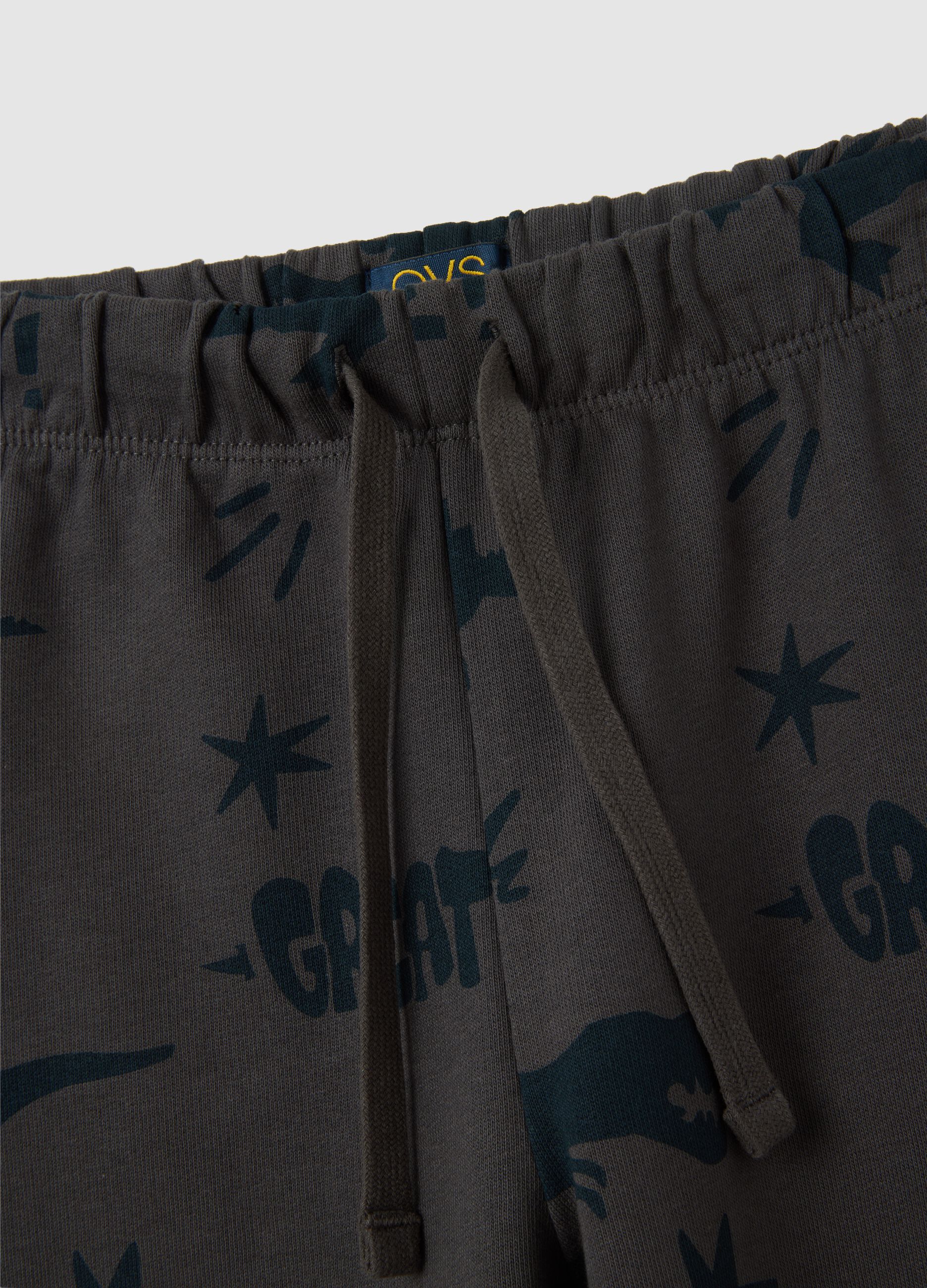 Children's grey pure cotton regular fit trousers with dinosaur print